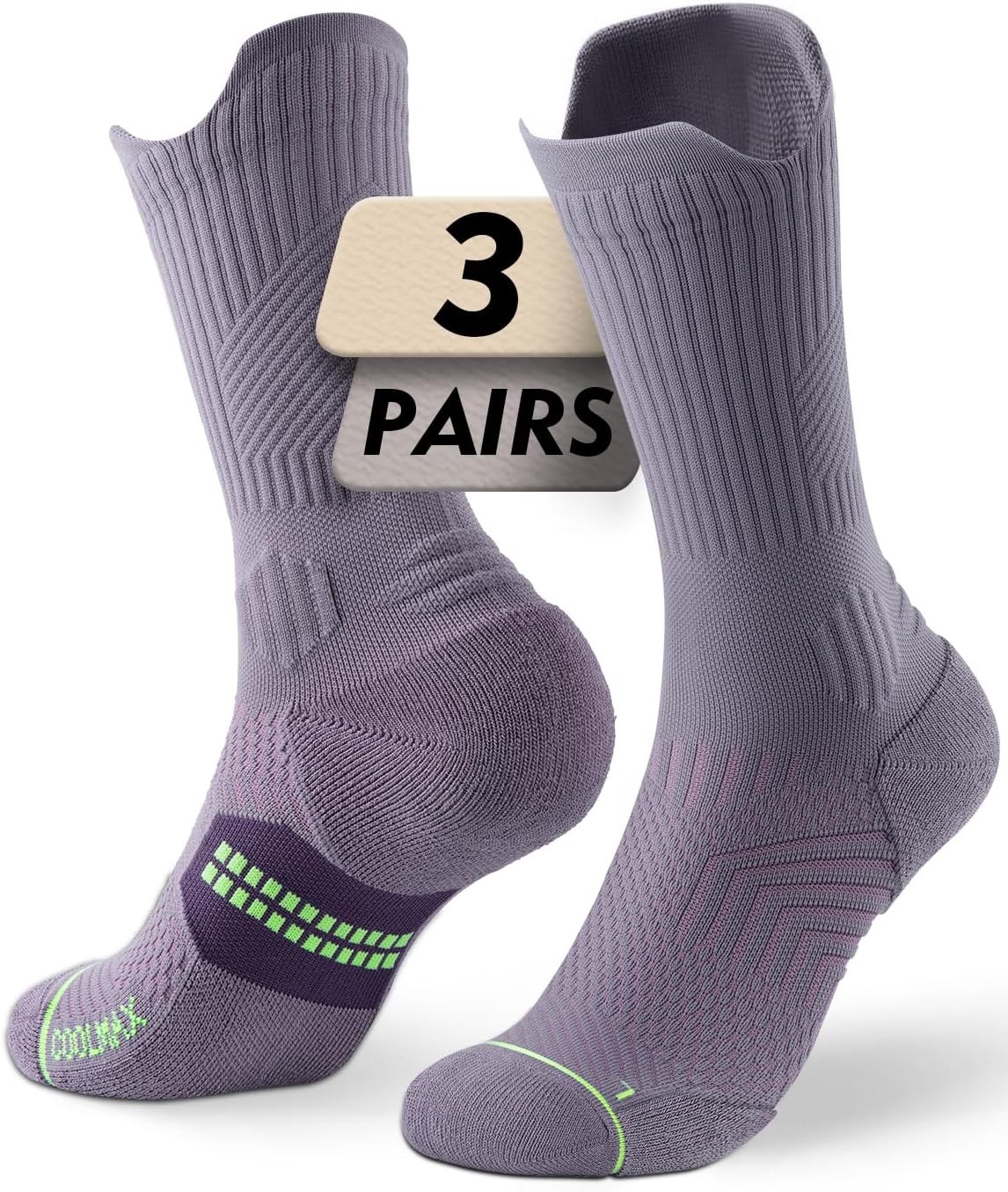 Juclise Womens Coolmax Bamboo Compression Running Crew Socks, 3 Pairs – Anti-Blister & Moisture-Wicking