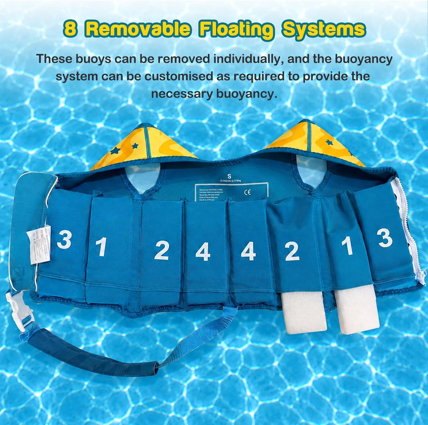Detalle de Schwimmweste für Kinder 2–6 Jahre – TÜV-geprüft, 8 abnehmbare Schaumstoffplatten, 15–30 kg