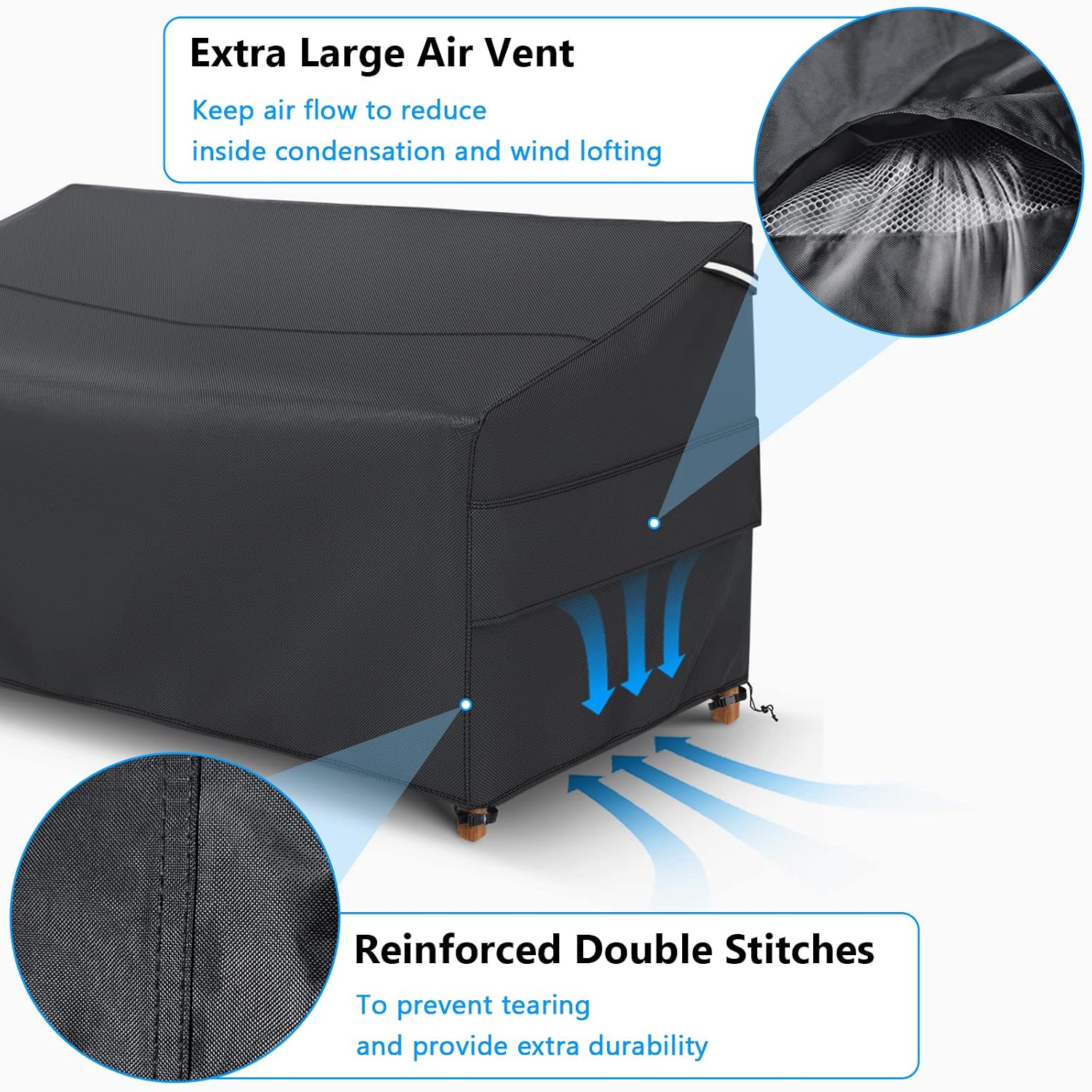 Detalle de Gasadar X62 Patio Sofa Cover, Waterproof 500D Oxford, Black