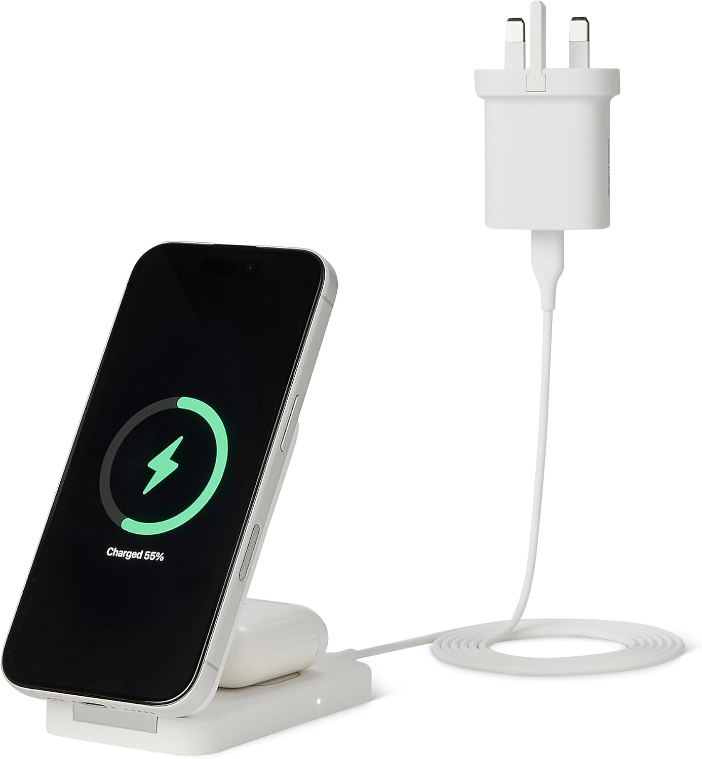 Detalle de Amazon Basics 25W Qi2.2 Wireless Charging Station with MagSafe Compatibility