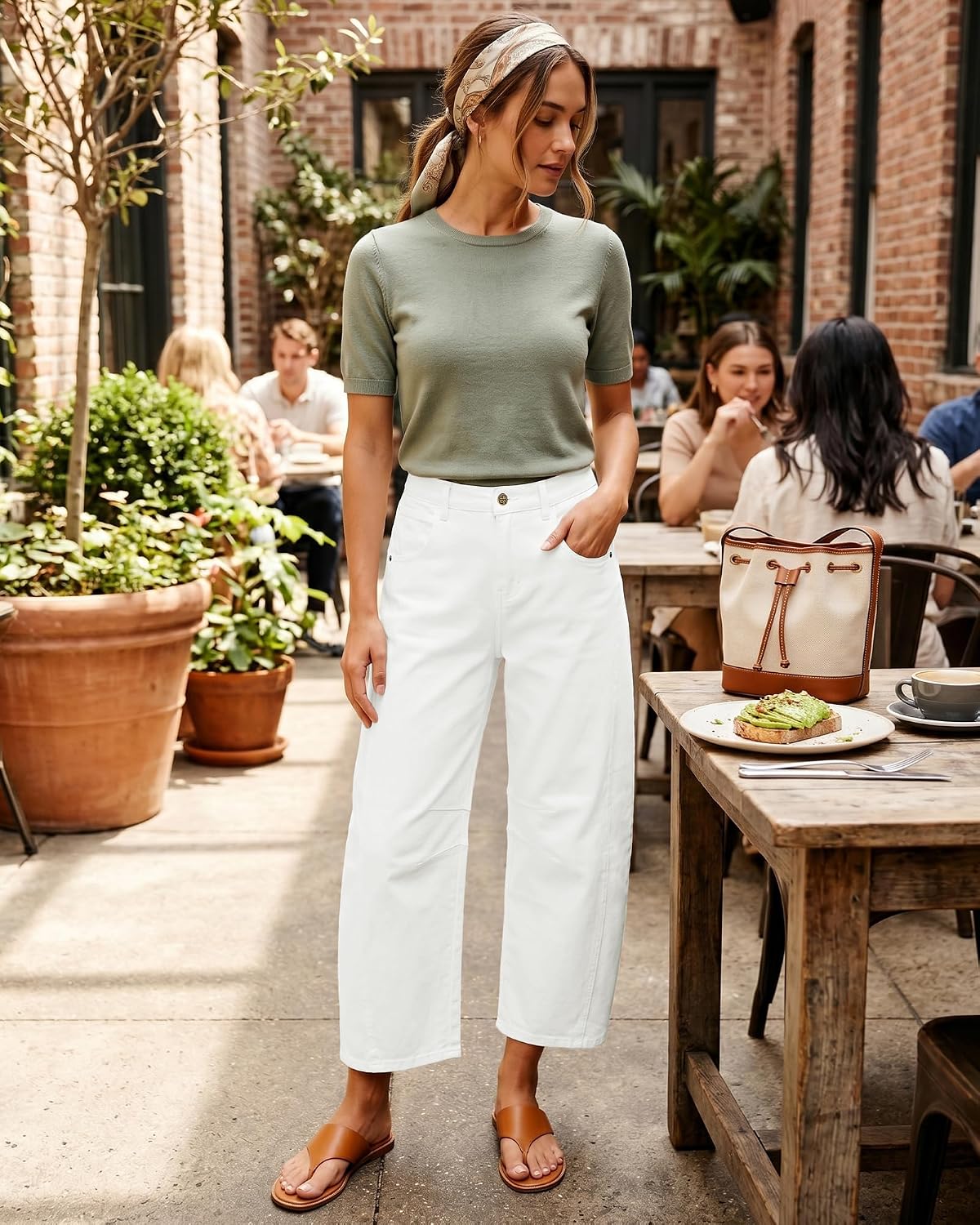 Detalle de GRAPENT GP-PAGHGDGID Barrel Jeans, High-Rise Cropped Stretch Denim