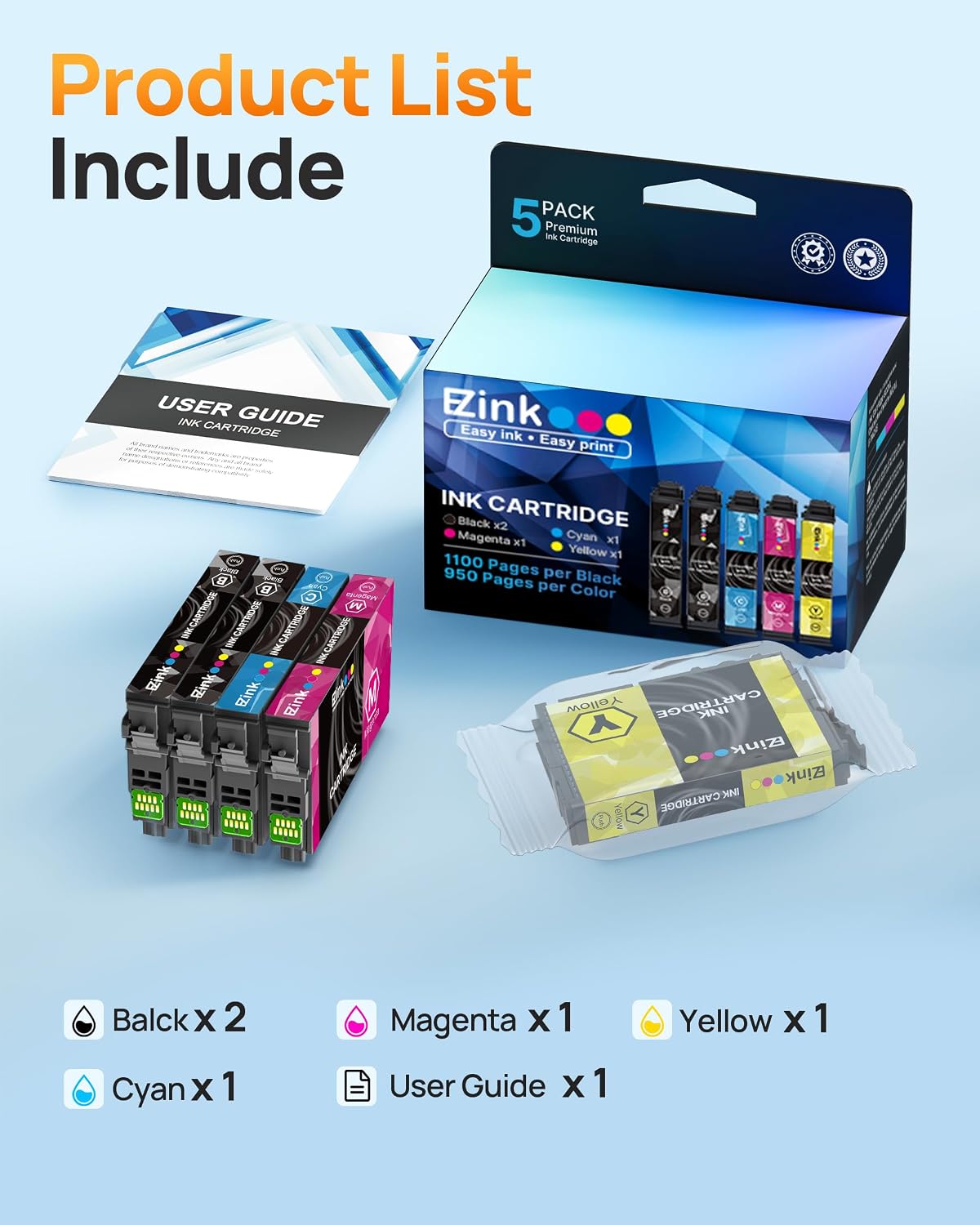 Thumbnail 5 de E-Z Ink 702XL Remanufactured Ink Cartridge 5-Pack for WF-3720/3730/3733