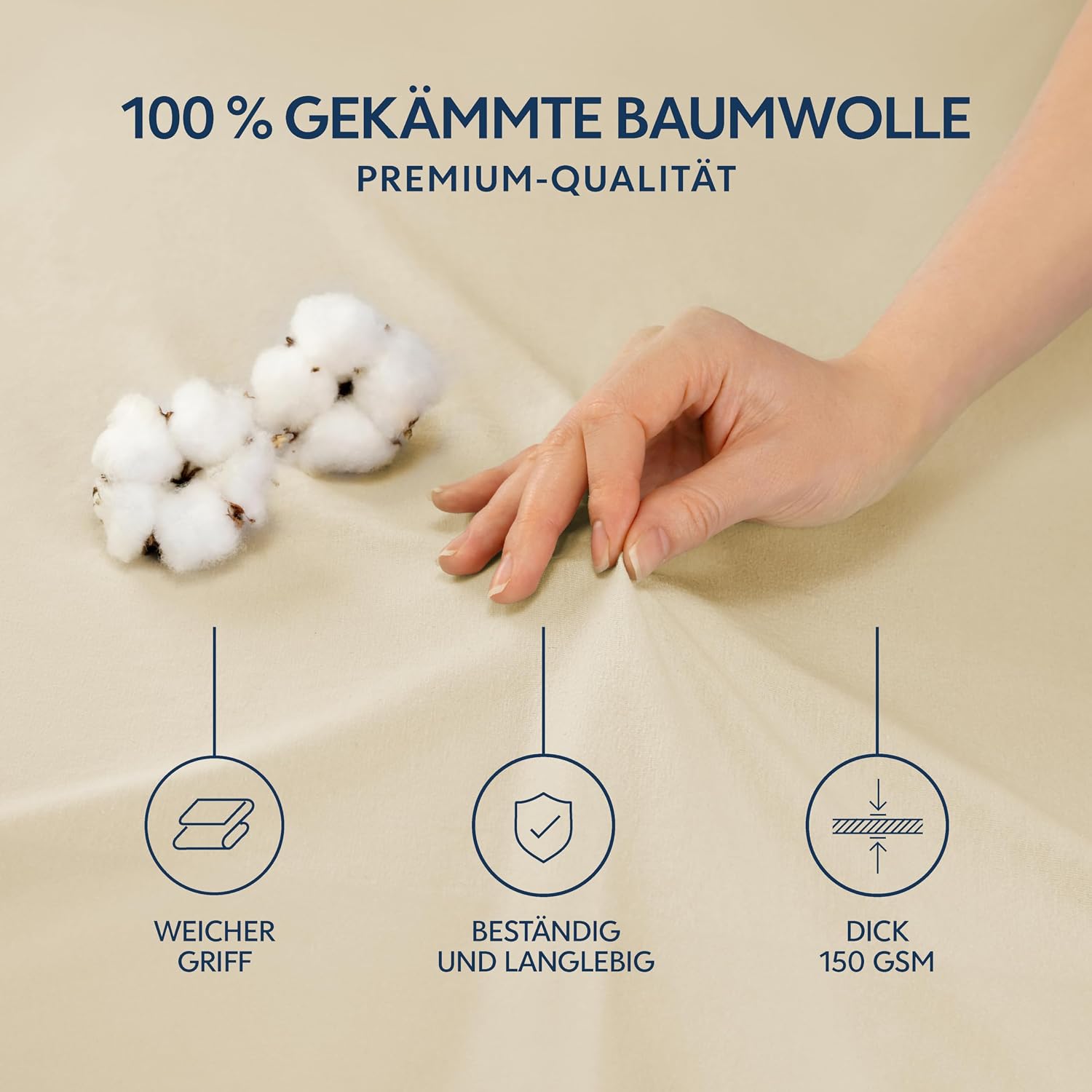 Thumbnail 1 de Dreamzie Premium Spannbettlaken 140x200 cm aus Jersey-Baumwolle (bis 22 cm), Oeko-TEX – Beige