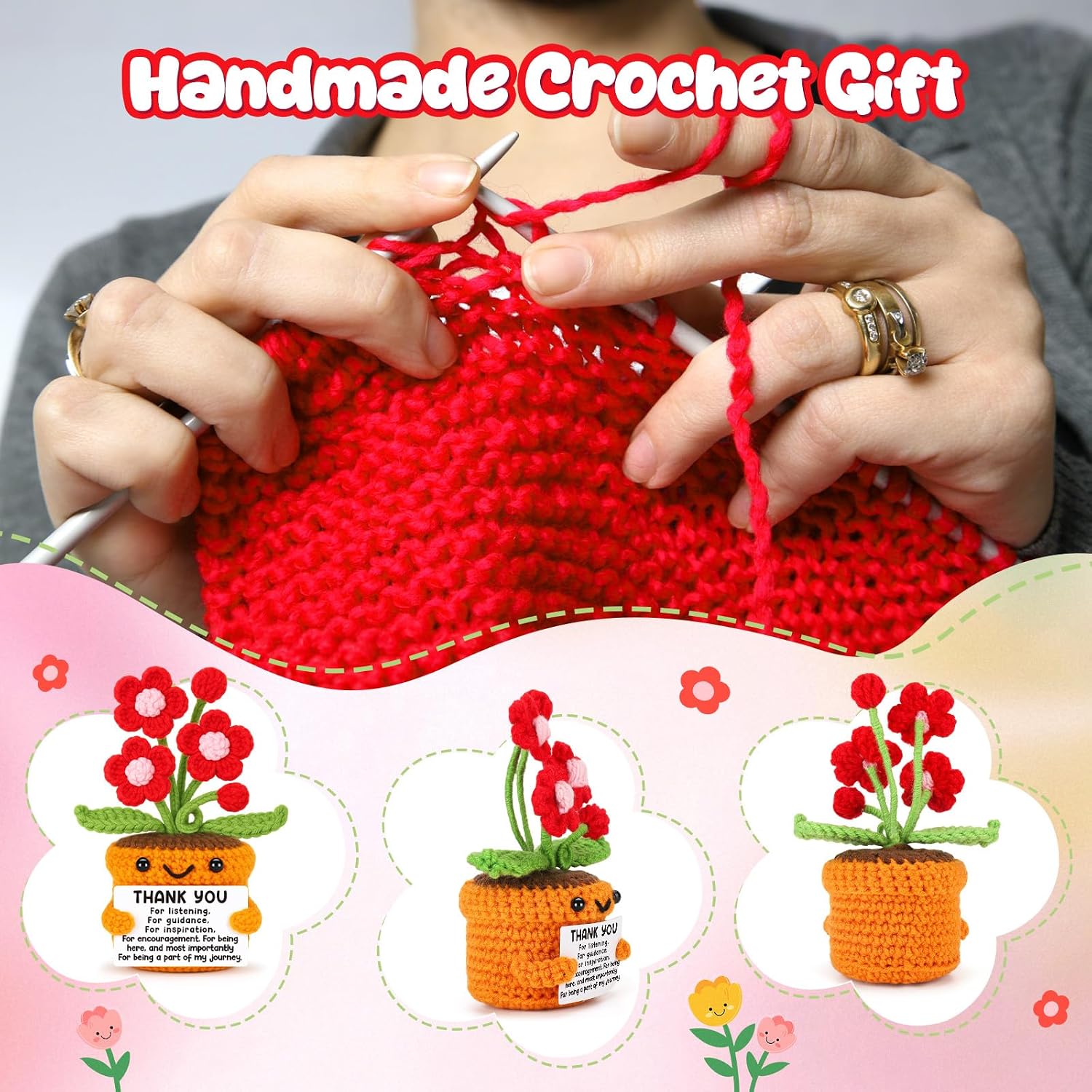 Detalle 1 de Handmade “Thank You” Coworker Gift for Women (Boss Lady) with Crocheted Flower Pot