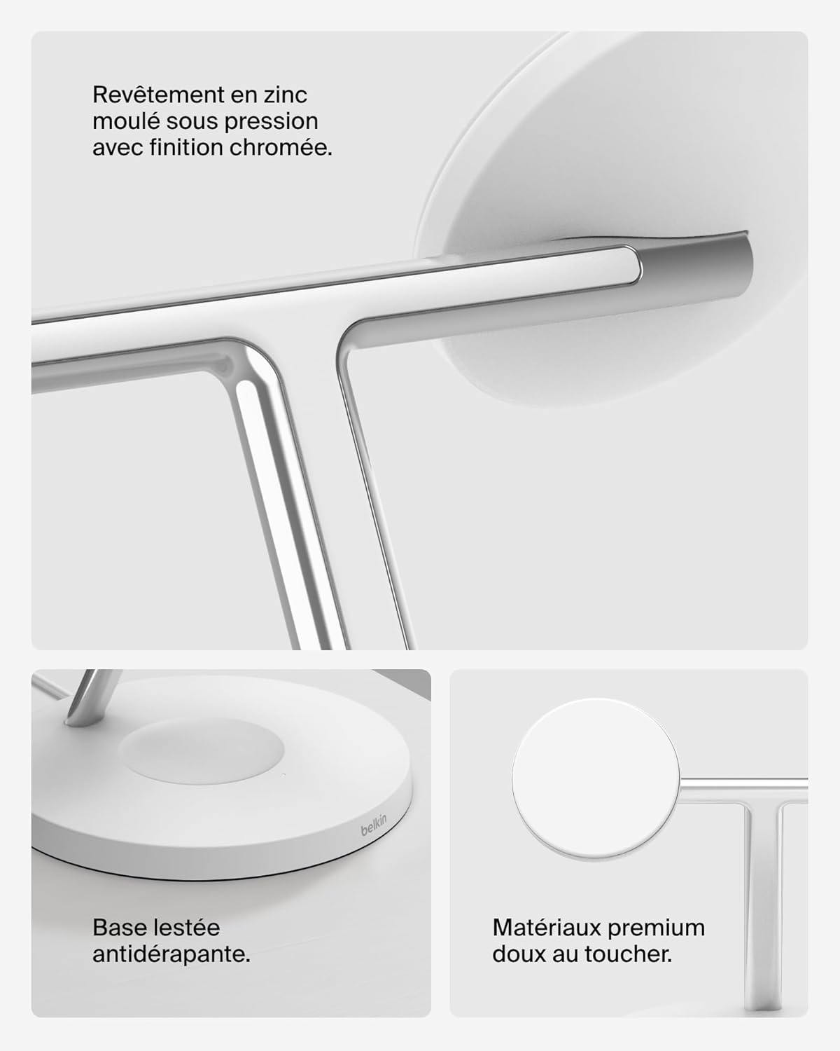 Detalle de Belkin BoostCharge Station 3-en-1 avec Qi2 | Chargeur MagSafe pour iPhone, Apple Watch et AirPods