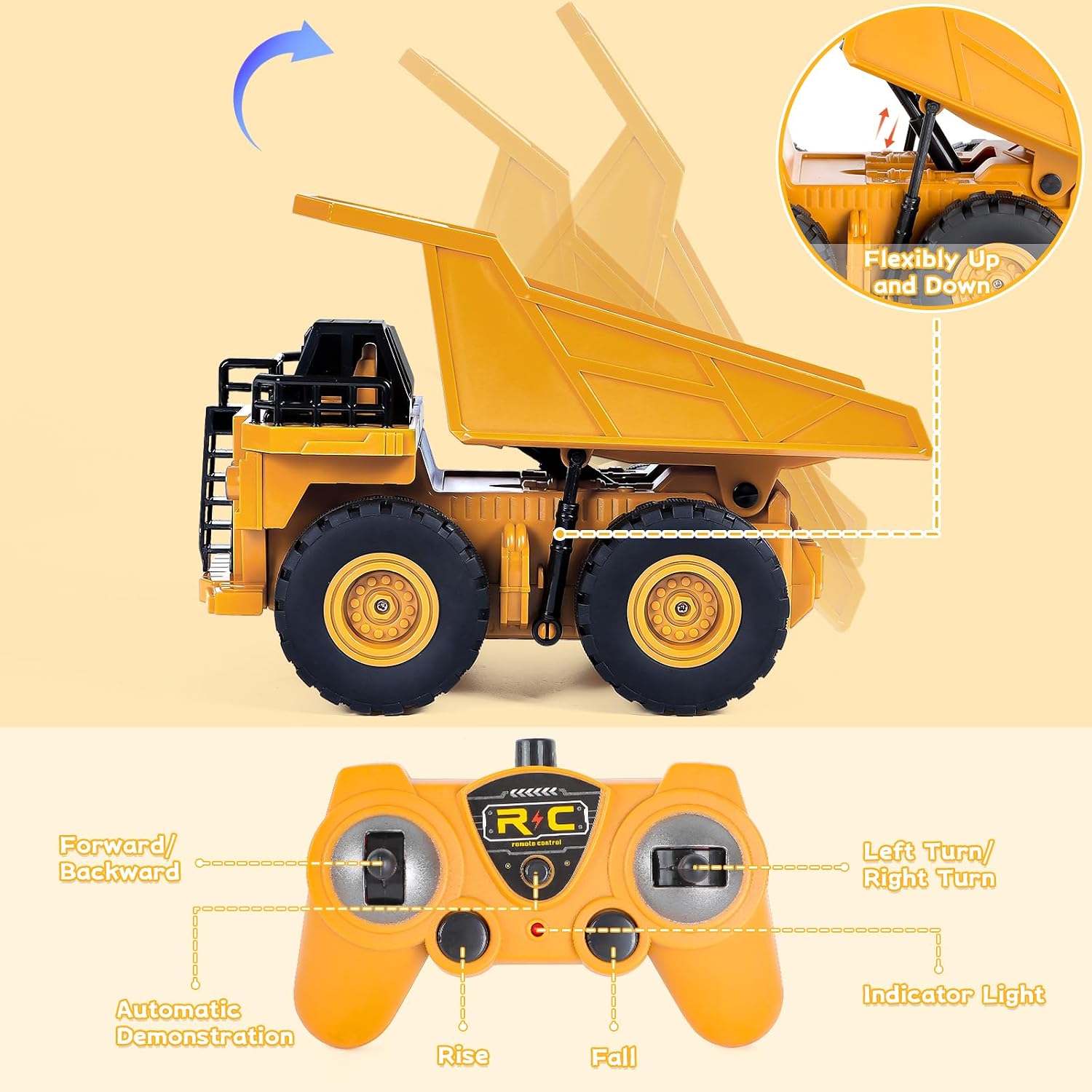Detalle 2 de Highttoy HH206 RC-kiepwagen, schaal 1:24, 6 kanalen, led en geluid