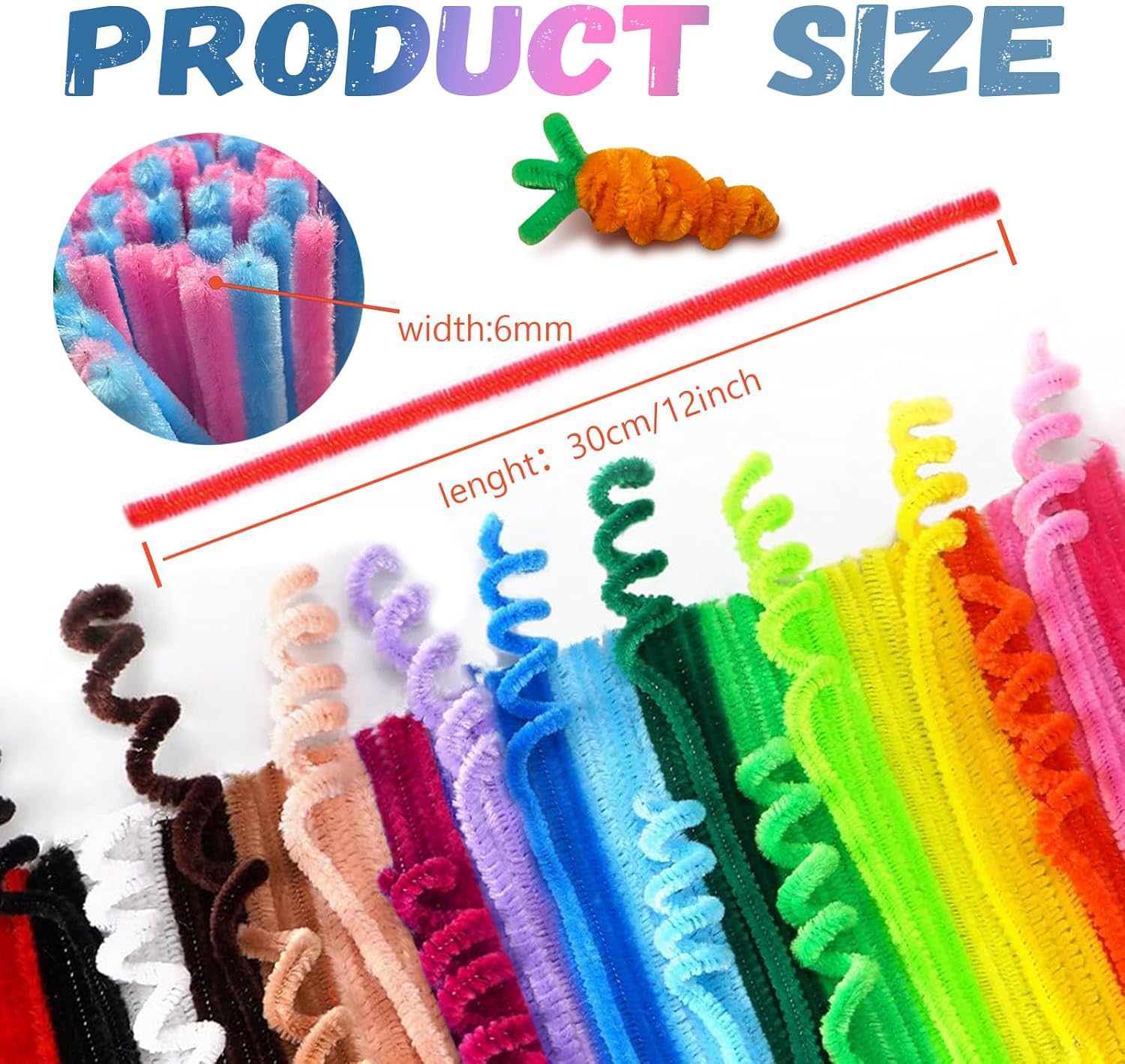Thumbnail 1 de Pipe Cleaners Craft Bulk 200-Piece Chenille Stems Set for Kids, Fidget Toys & DIY Room Decor