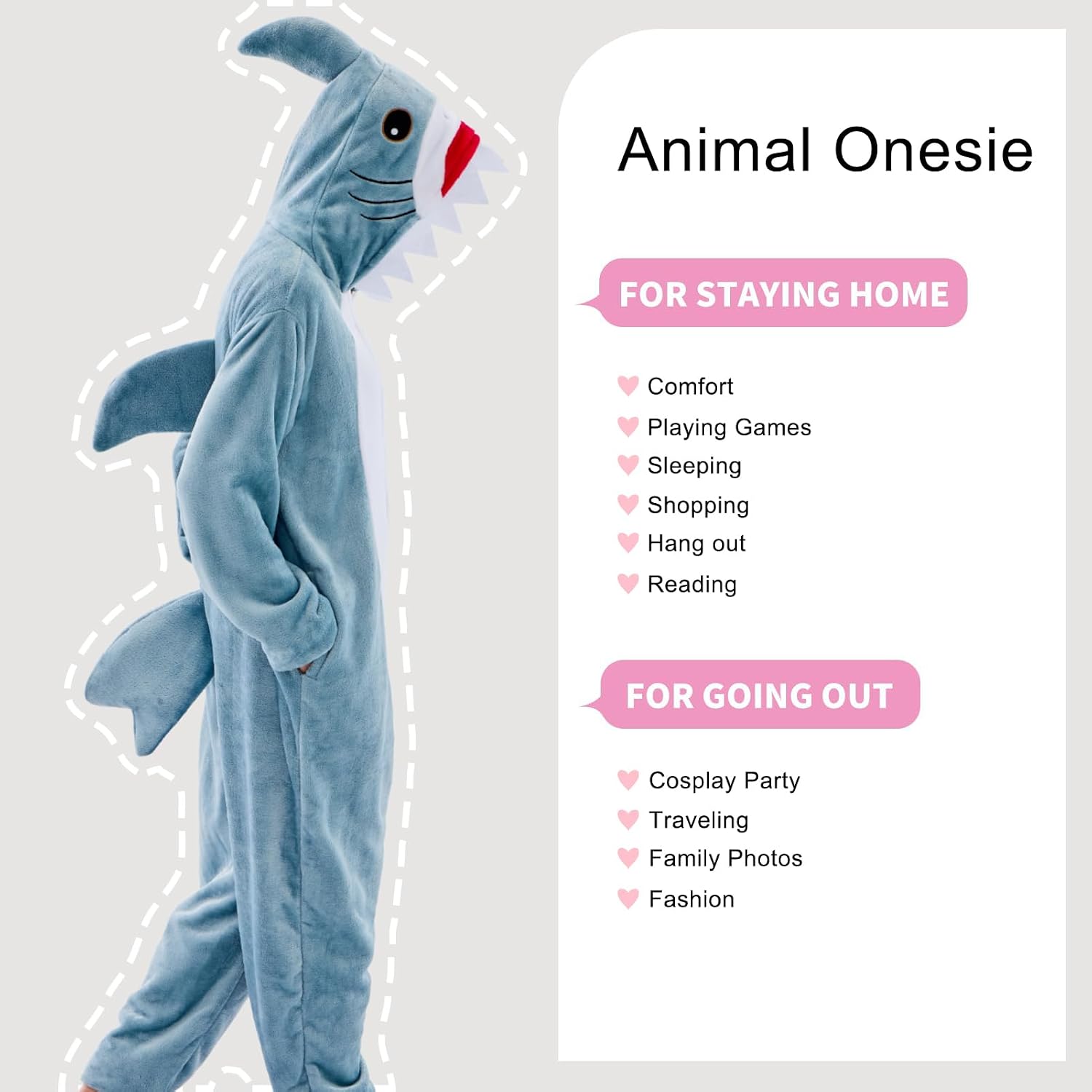Thumbnail 5 de JUOLOET Unisex Adult Animal Onesie Pajamas with Hood and Side Pockets