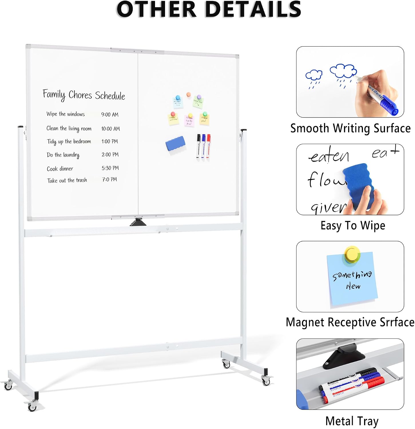 Detalle 1 de Neatsure 08BB Rolling Double-Sided Magnetic Whiteboard, 48" x 36