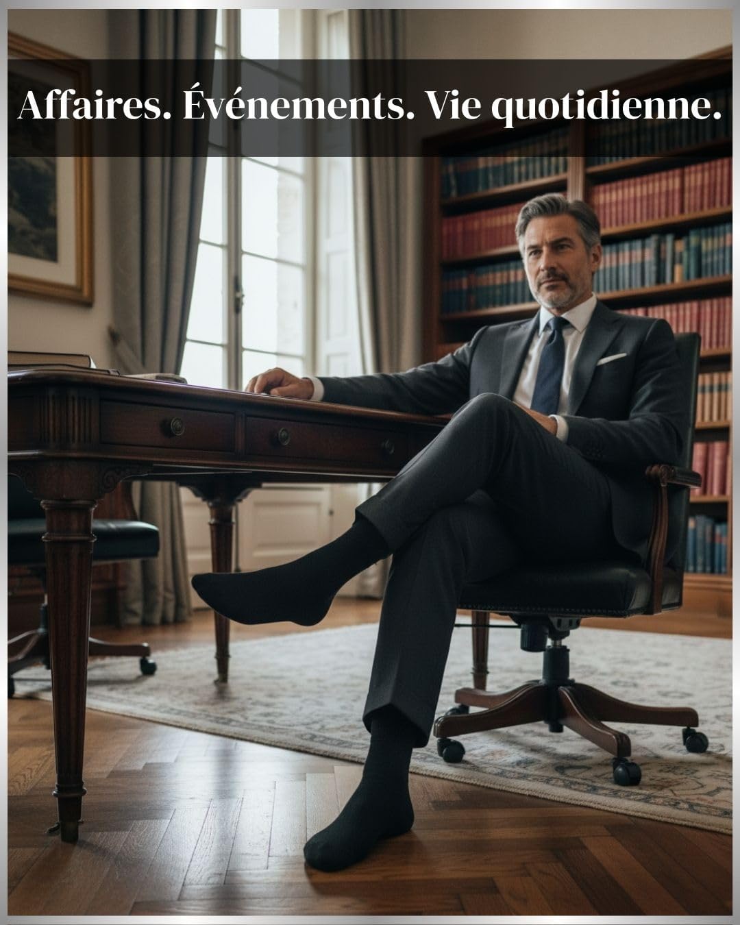 Detalle de Chaussettes Homme Business Noir (lot de 10) en coton respirant – Confort au quotidien