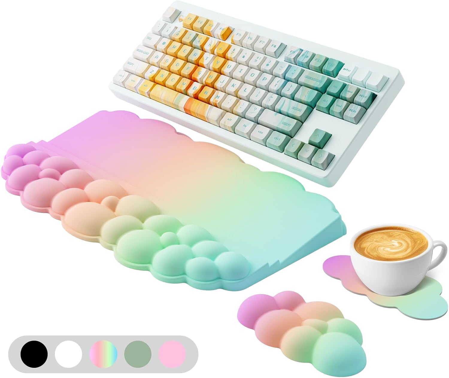 Detalle de Lomil WR01C Cloud Keyboard Wrist Rest Set, Memory Foam, Rainbow