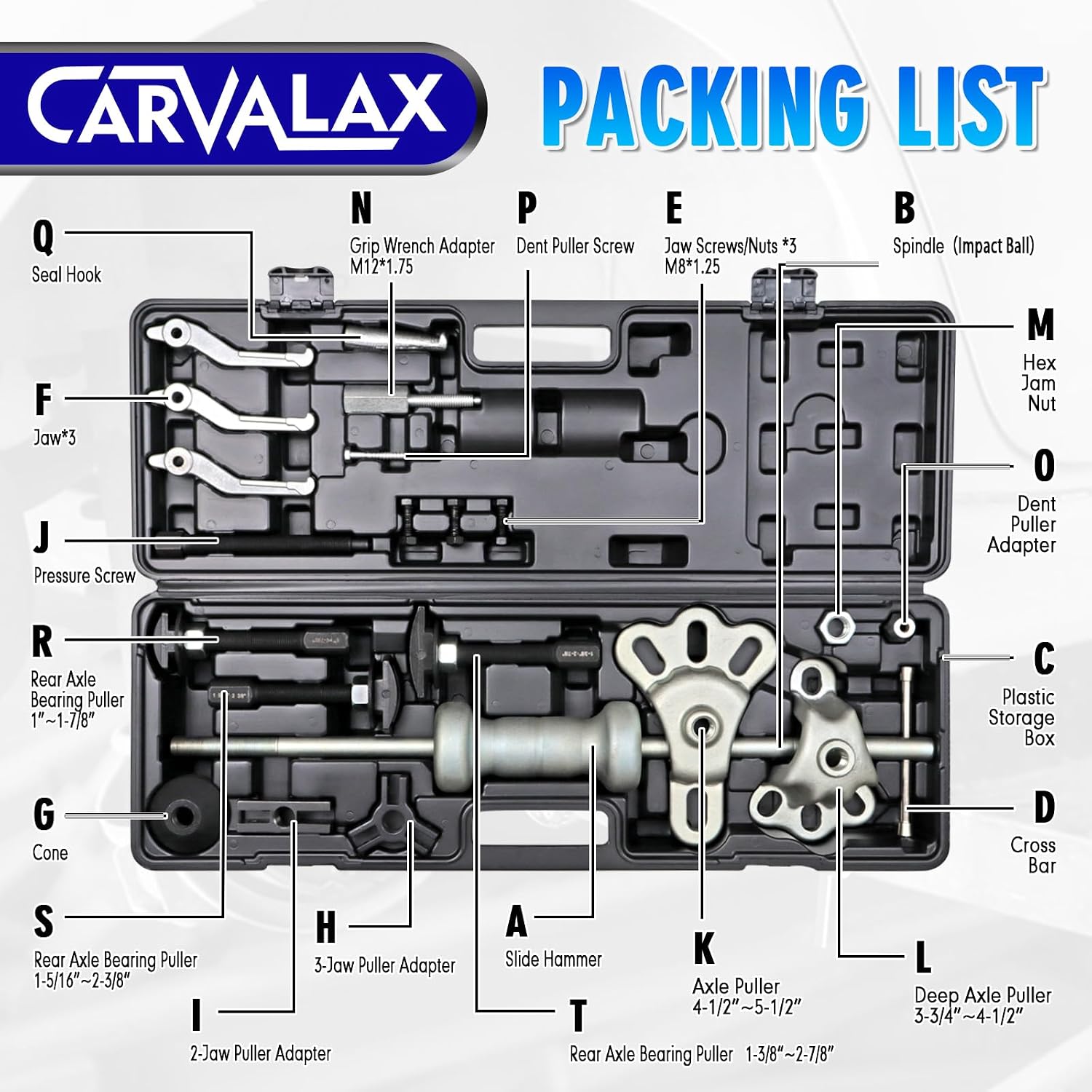 Detalle 2 de CARVALAX 12-Way Slide Hammer Puller Set — 23-Piece Heavy-Duty Auto Repair Kit