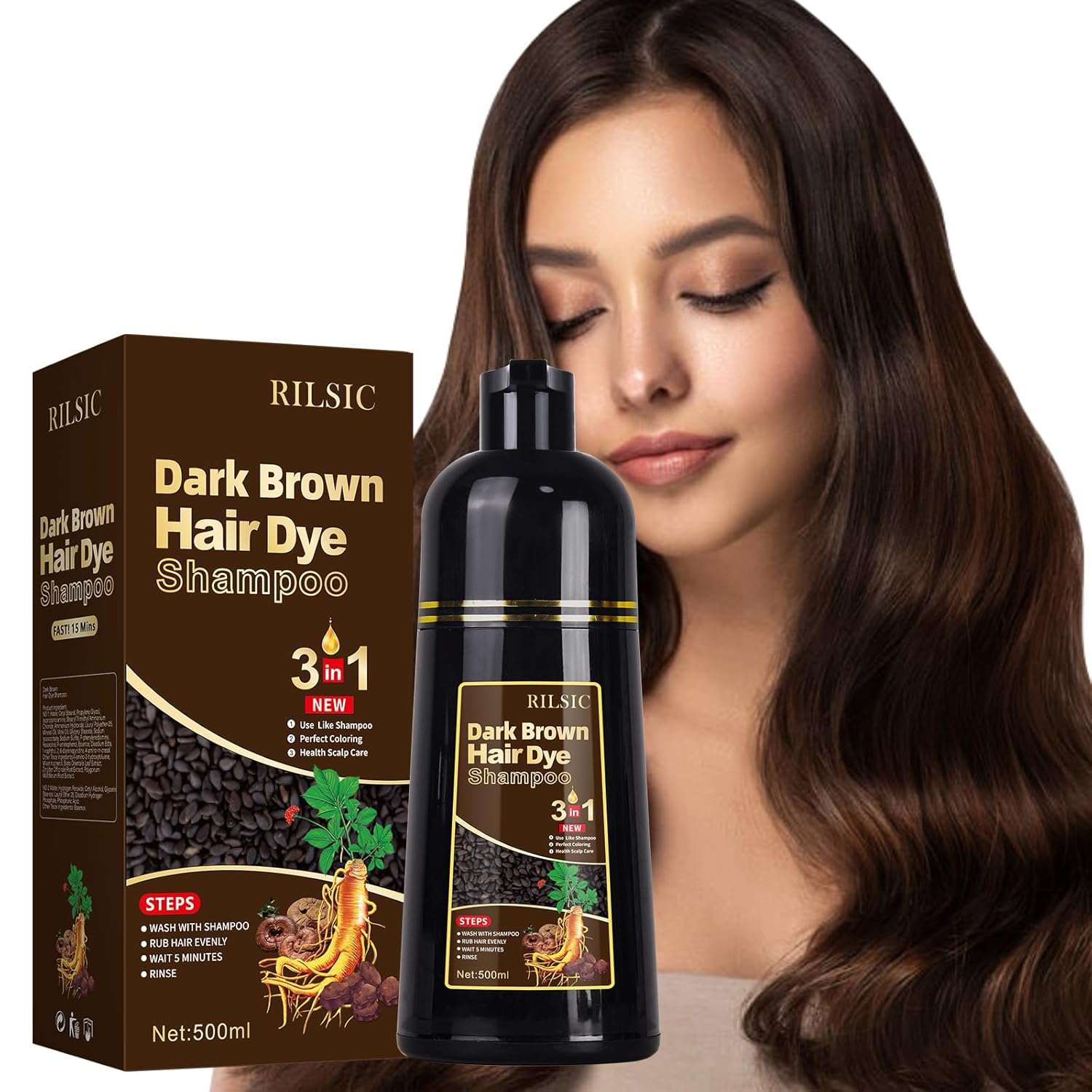 Imagen de GFEUGS Haarfarbe Dunkelbraune Haarfärbeshampoo 500ML en OfertitasTOP