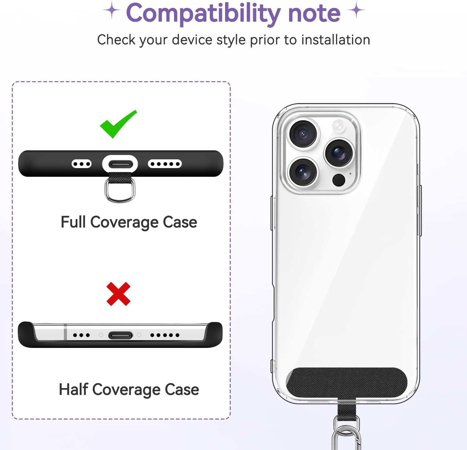 Thumbnail 6 de iVoler Cordino universale per cellulare con 2 patch regolabile e rimovibile (viola chiaro) — per iPhone, Samsung, Xiaomi