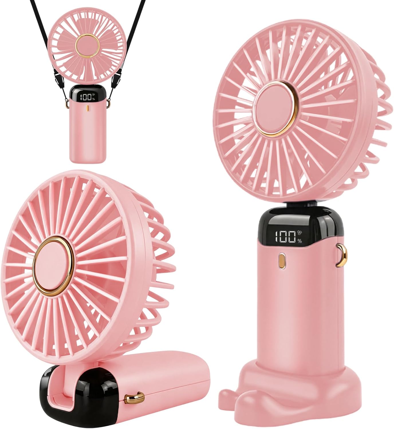 Imagen de Jsdoin hand-held portable USB rechargeable fan with 5 speeds and LED display (Pink) en OfertitasTOP