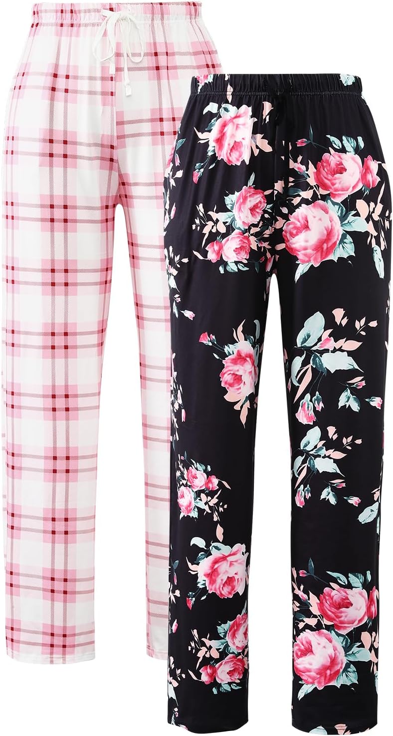 Thumbnail 6 de Knuffnee Damen-Schlafanzughosen im 2er-Set, lang & karriert – Stretch-Loungehose mit Taschen