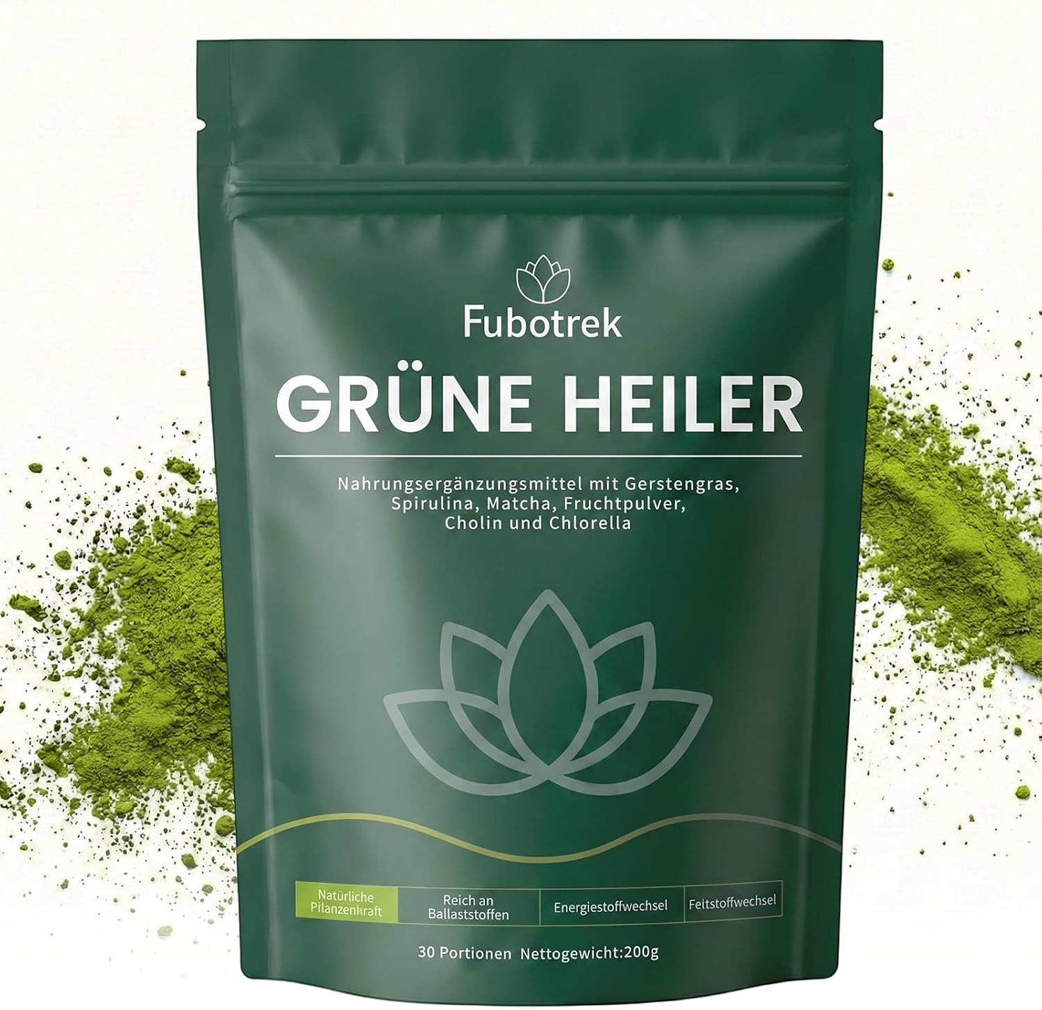 Detalle de Grüne Entgiftungspulver 200 g – Matcha, Spirulina & Heidelbeeren