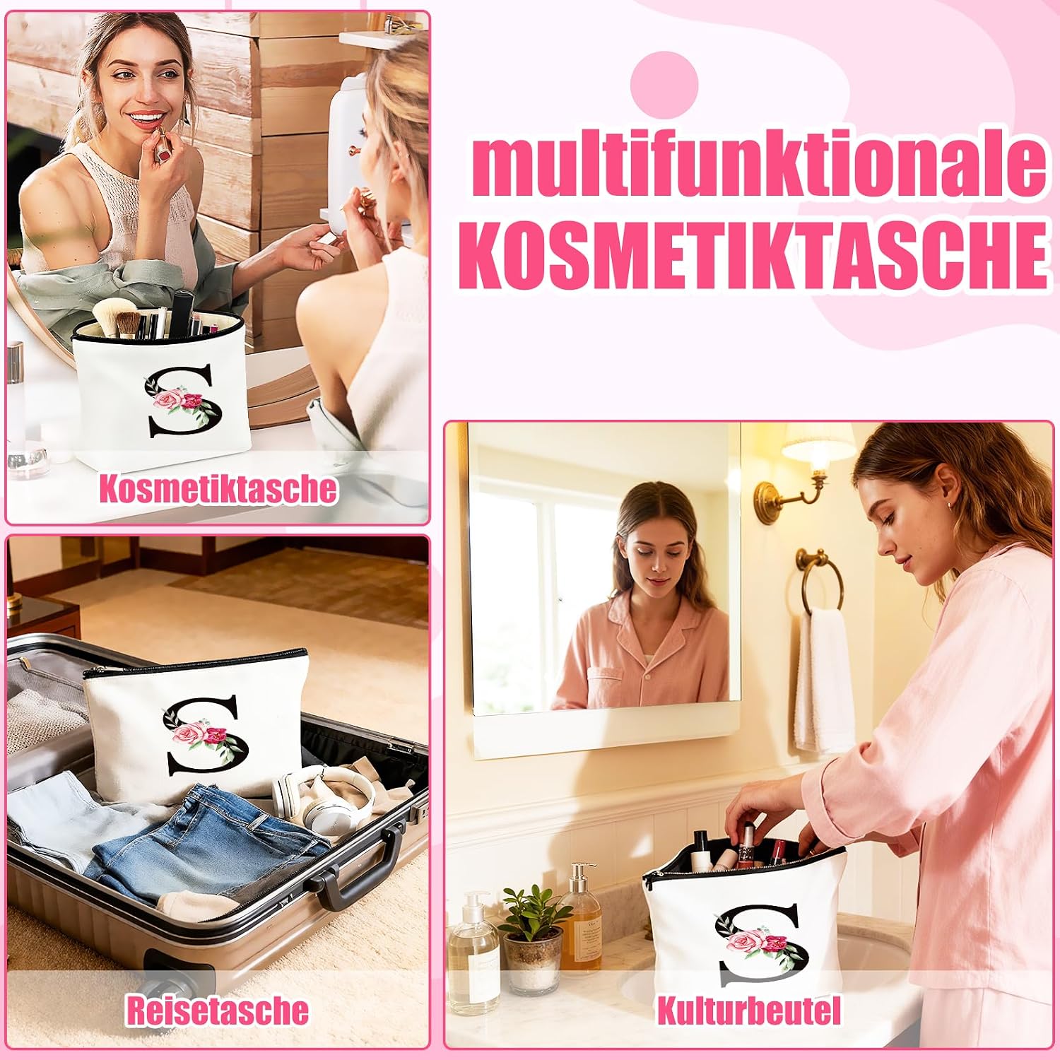 Detalle de TUZELIYA personalisierte Kosmetiktasche mit Buchstaben-Anhänger (S) – Geschenkidee für Frauen, Mütter & Brautjungfern