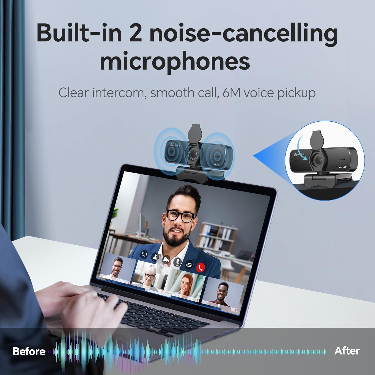 Thumbnail 3 de N newline 4K Webcam for PC with Dual Mics, Privacy Cover and Tripod