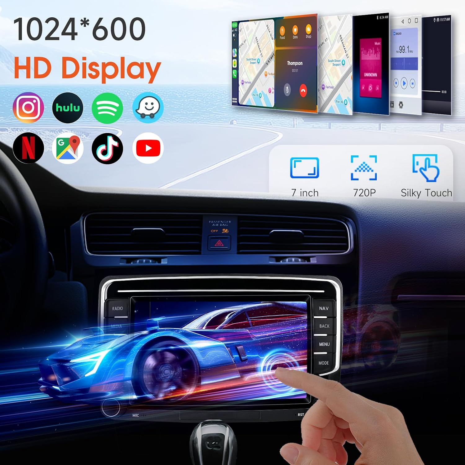 Detalle 2 de Haudio CVD7495-AJ 2-DIN Car Stereo, 7-inch IPS, Wireless CarPlay & Android Auto