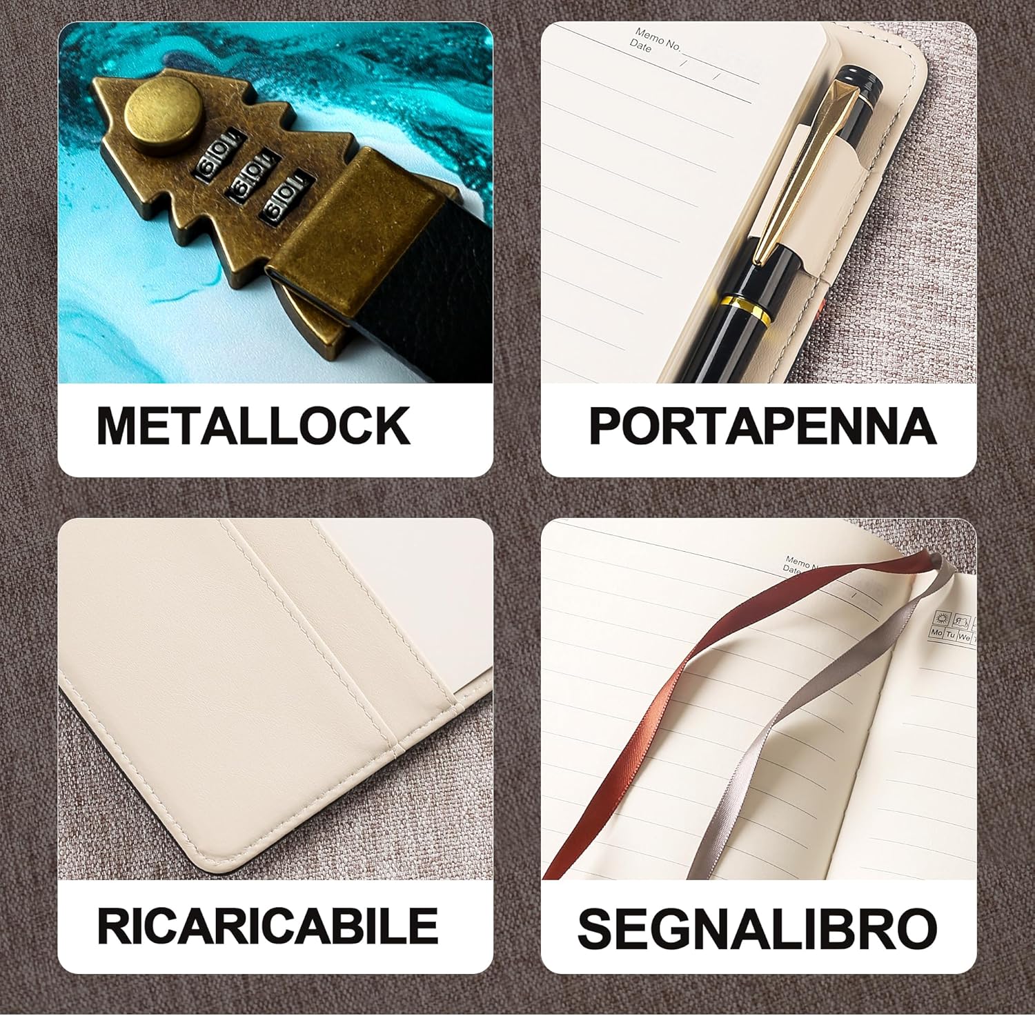 Thumbnail 1 de HwxBen Diario segreto con chiusura a codice – formato A5, 244 pagine, copertina in pelle PU elegante