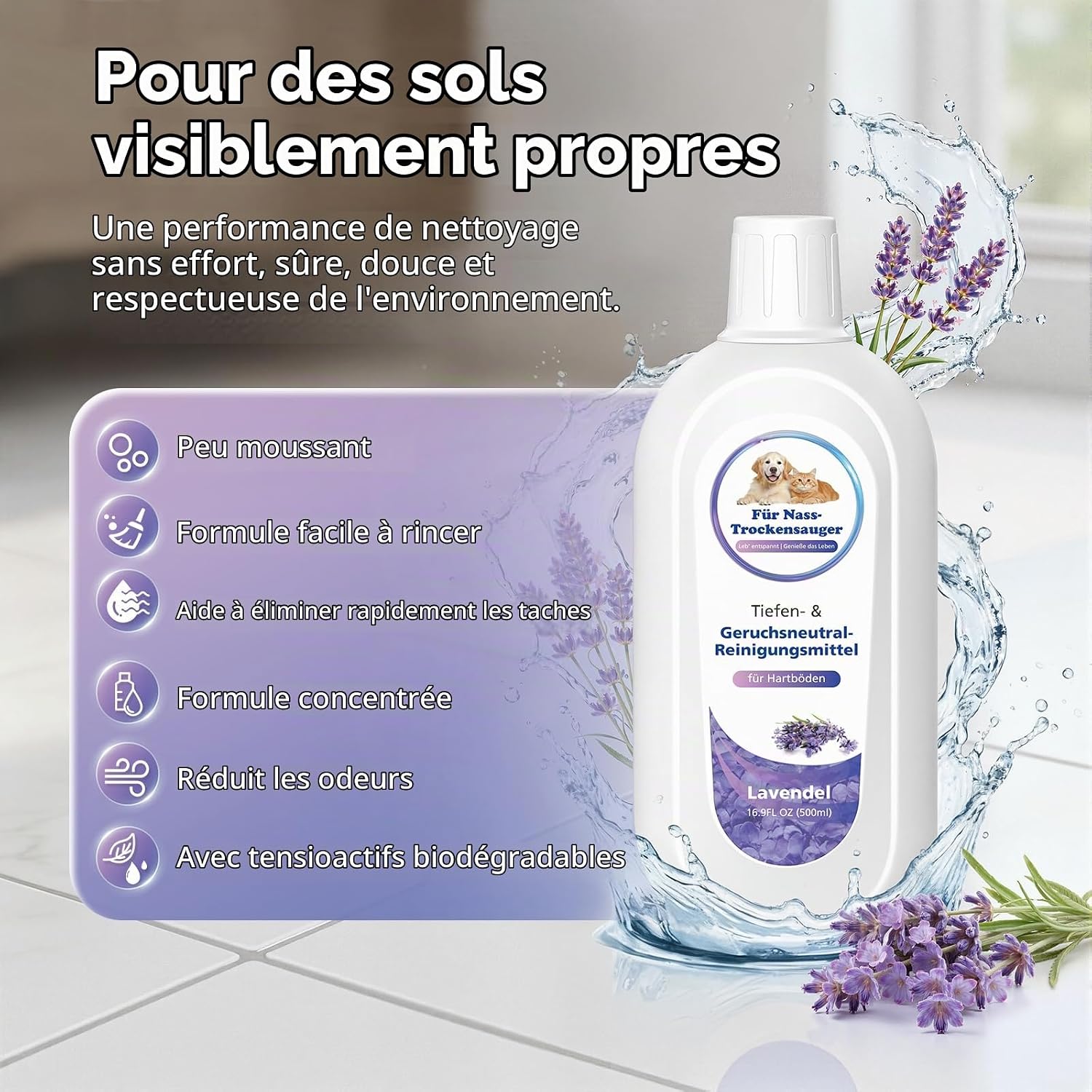 Detalle de VILLAPOOL vloerreiniger 2 x 500 ml met lavendelgeur voor Tineco Floor One