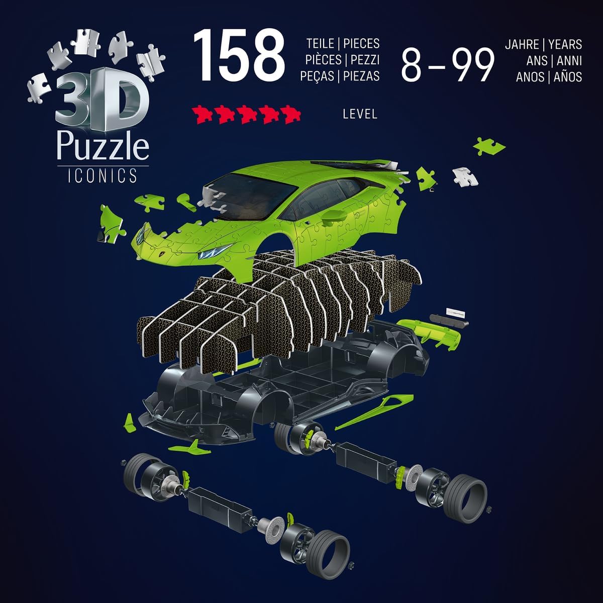 Thumbnail 3 de Ravensburger Puzzle 3D Lamborghini Huracán Evo – Maquette sans colle, 108 pièces
