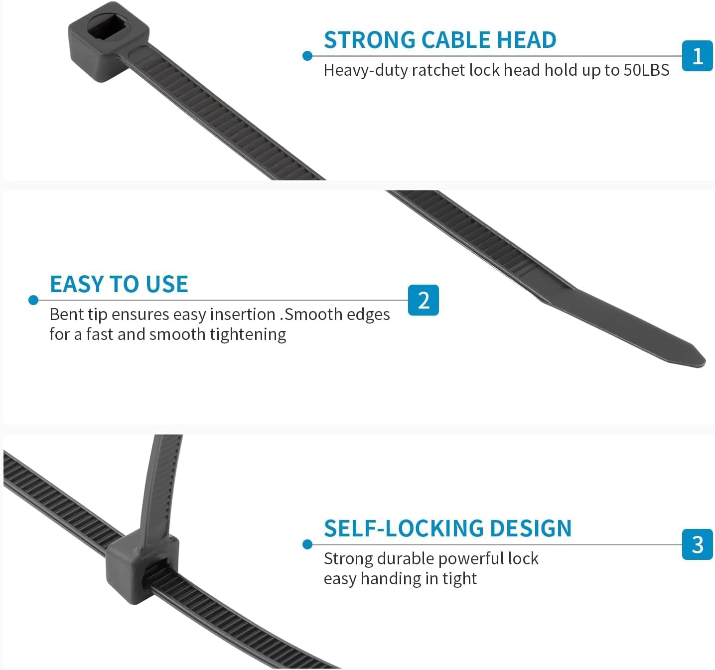 Thumbnail 4 de XINGO Black Cable Ties Pack of 1000 (300mm x 4.8mm): Durable UV-Resistant Nylon Ties for Every Day Use