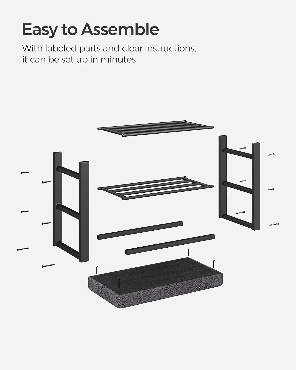 Detalle de SONGMICS ULBS576B33 Shoe Storage Bench, Padded Seat, 2-Tier Metal Rack