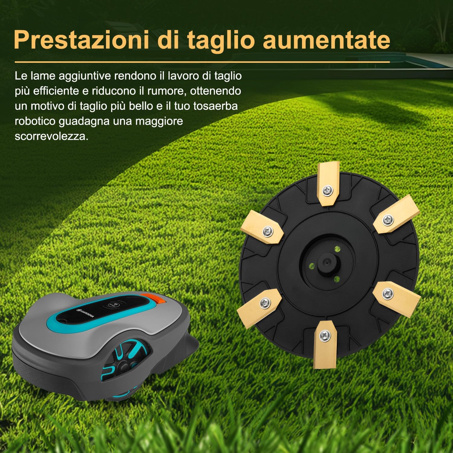 Detalle 2 de FourShow Taglio più Efficiente: Dischi Lama + 6 Pezzi per Gardena Sileno City e McCulloch Rob S400–S800