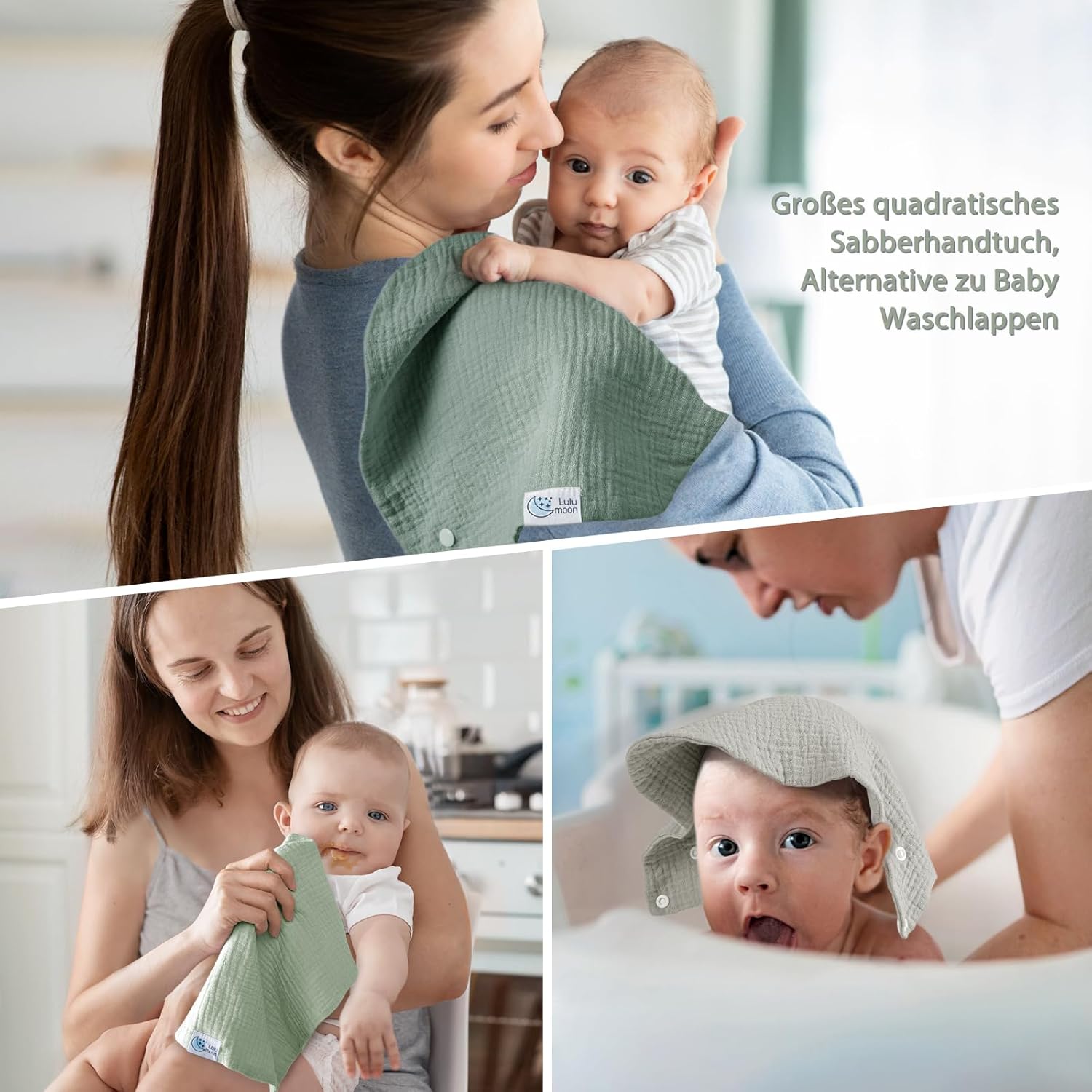 Thumbnail 4 de lulumoon Lätzchen Baby Absorbierende Dreieckstuch – 4-lagiges Musselin-Lätzchen-Set (29 × 29 cm), 0–36 Monate