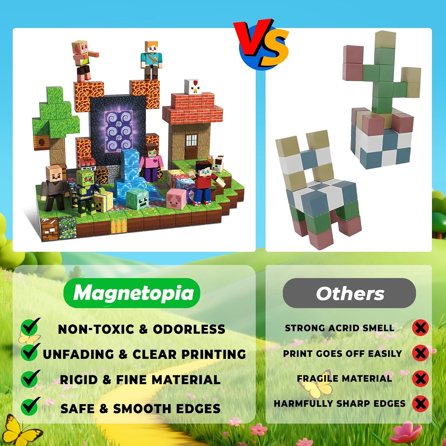 Thumbnail 6 de Magnetic Blocks with 6 Magnetic Action Figures – 210PCS Magnets Building Blocks Cubes