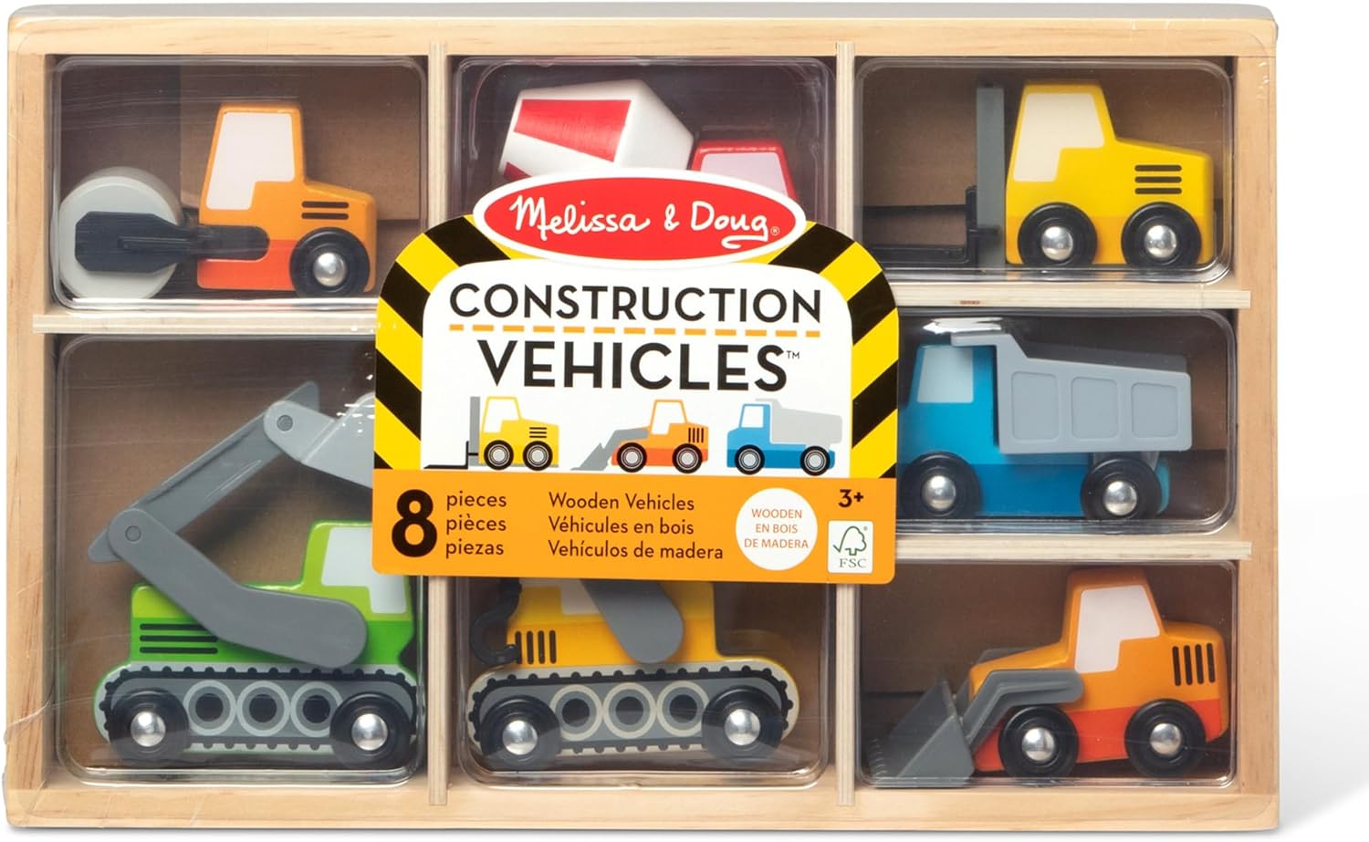 Detalle de Melissa & Doug Wooden Construction Site Vehicles With Wooden Storage Tray (8 pcs)