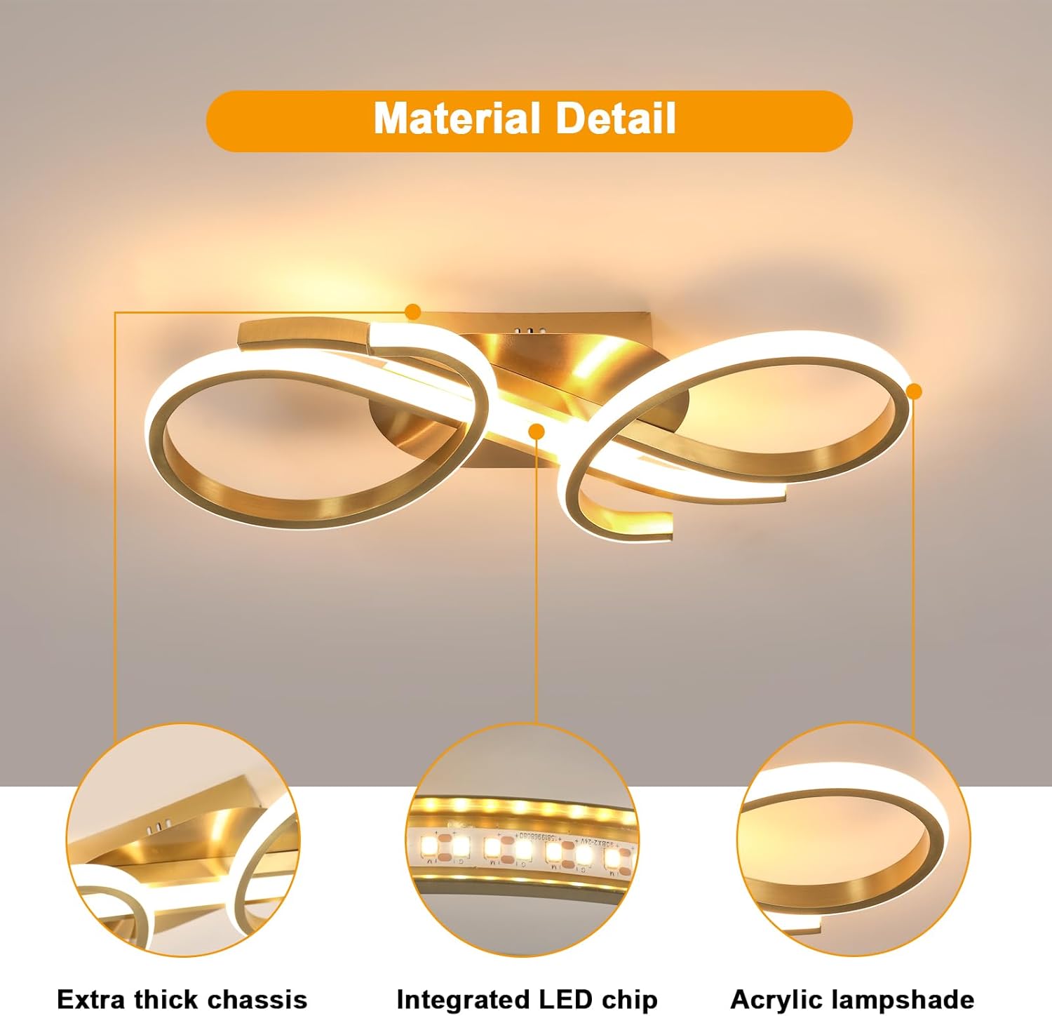 Thumbnail 2 de Riserva LED-Deckenlampe Modern Gold 36 W, 3000 K warmweiß (L42×W16×H7 cm)