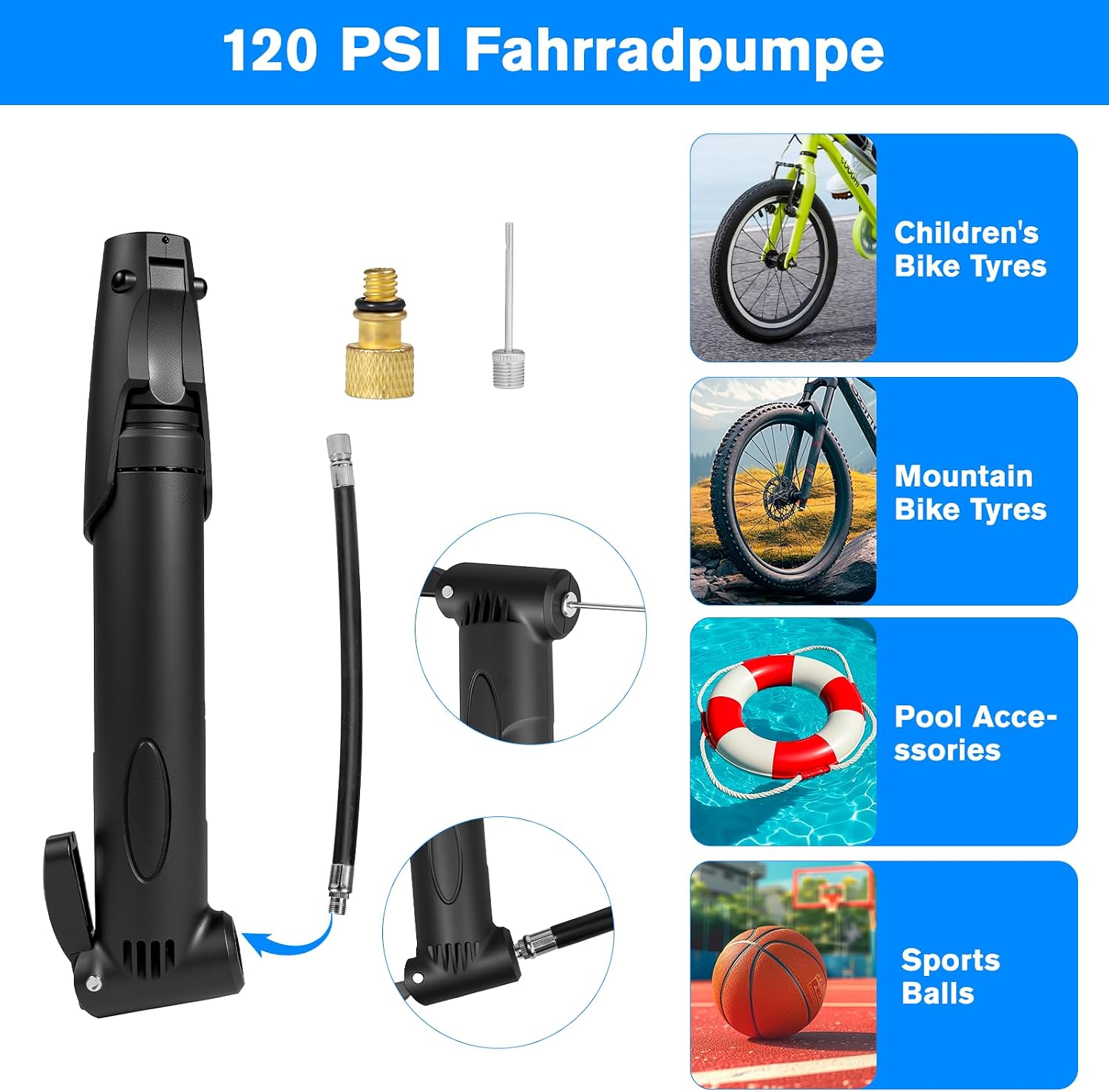 Thumbnail 2 de Carehabi 39 PCS Kit de réparation de vélo (crevaison) avec outil 16 en 1 et mini-pompe 120 PSI
