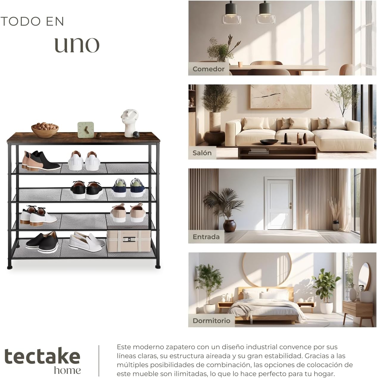 Thumbnail 6 de TecTake Zapatero Madera Industrial 100x30,5x93 cm