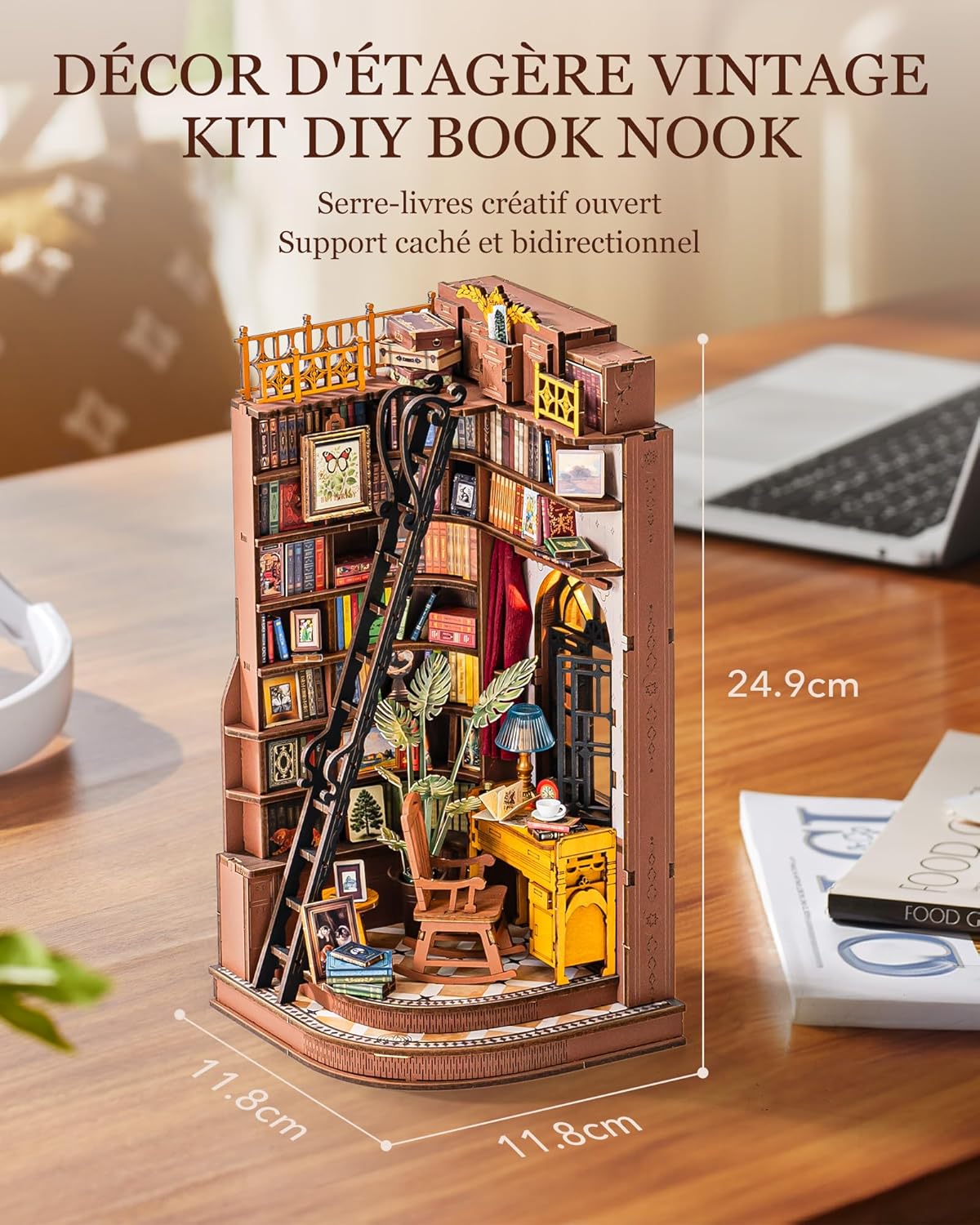 Thumbnail 3 de Rolife Book Nook Silent Corner Study : kit DIY en bois miniature avec lumières LED pour étagère