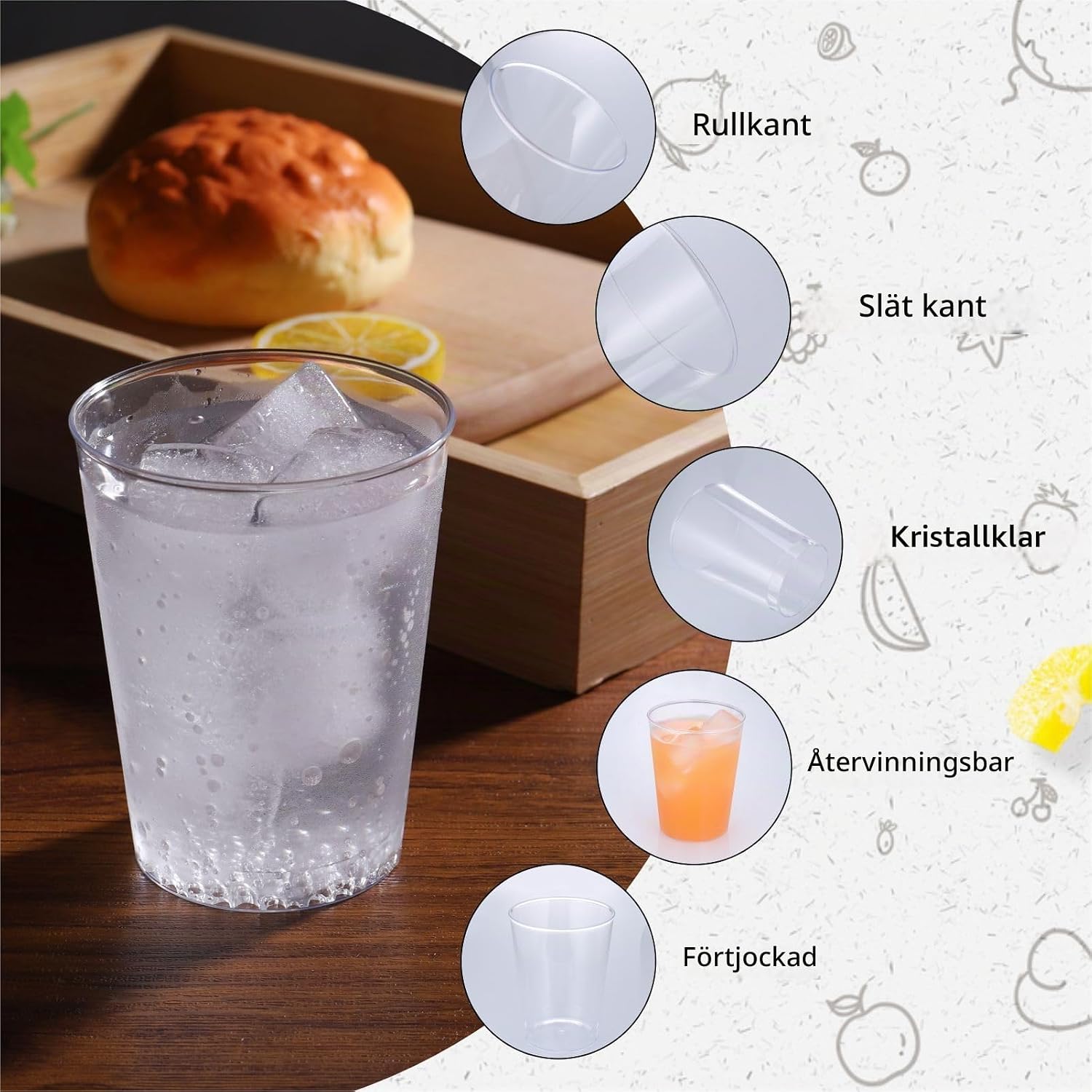 Detalle 1 de Hejo 300djb plastmuggar, 40 genomskinliga återanvändbara 300 ml-glas
