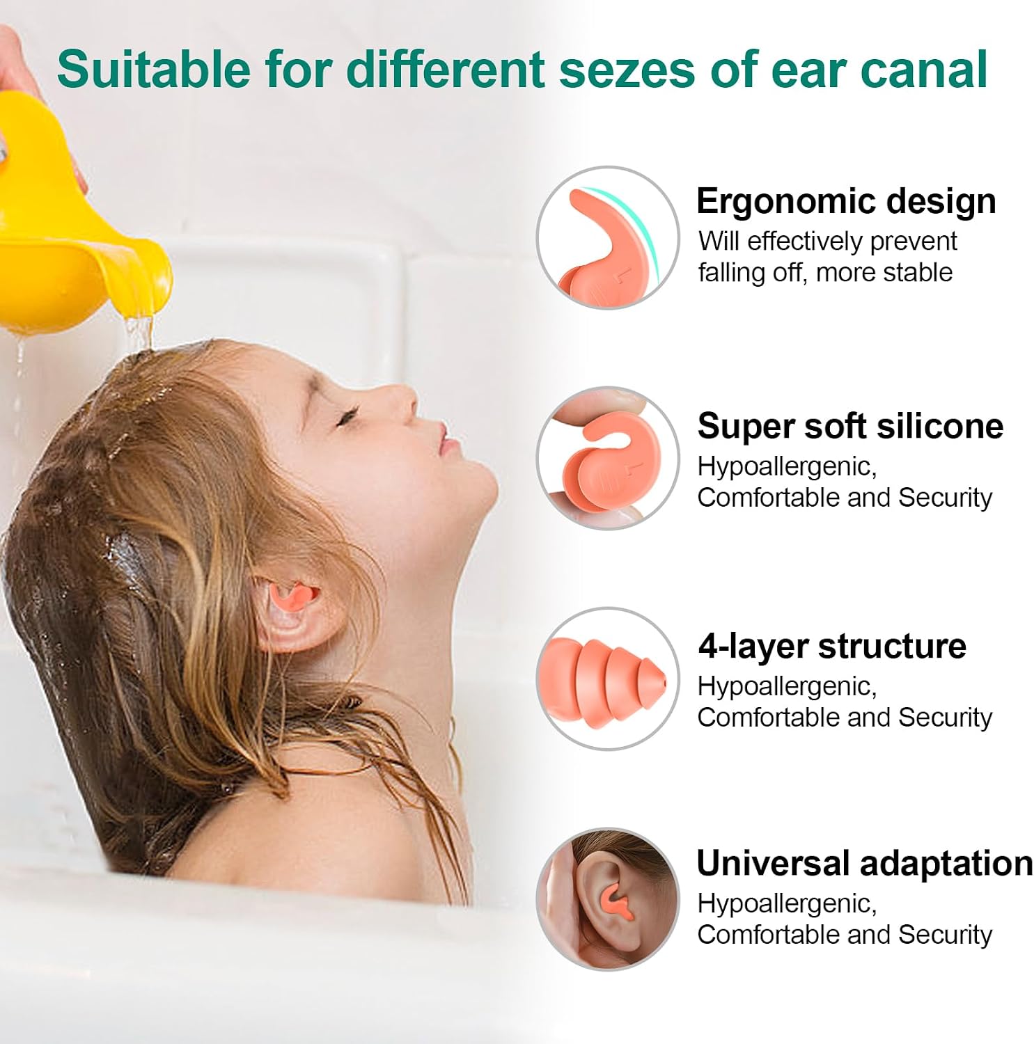Thumbnail 1 de Kids Swimming Ear Plugs (3 Pairs) – Reusable Silicone Ear Protection for 4–12 Years