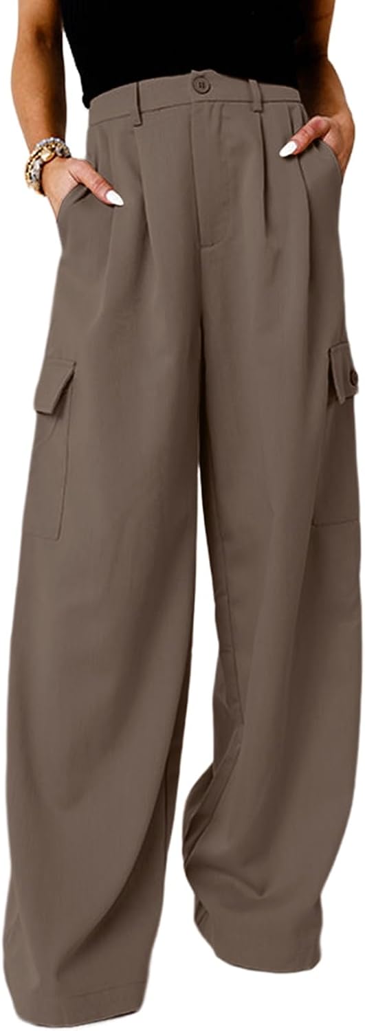 Detalle de Dokotoo WGBW7711762-15-14 Women's Wide-Leg Cargo Pants, High-Rise, 4 Pockets