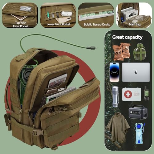 Detalle de Delgeo Mochila Táctica 45L Militar: gran capacidad, impermeable y plegable para montaña, senderismo, camping y viajes