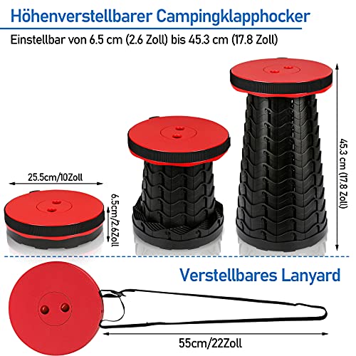 Detalle de Fiqops 2X Tragbarer Klapphocker – verstellbar, 180 kg Tragfähigkeit, kompakt & leicht