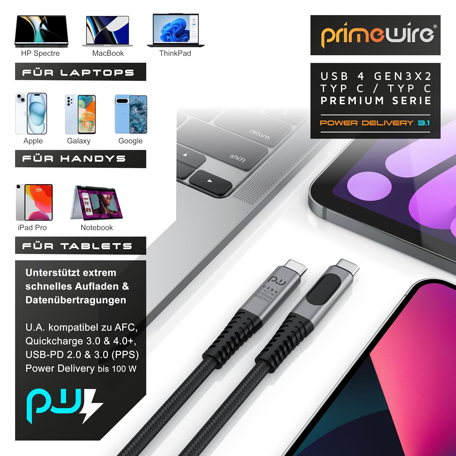 Thumbnail 3 de CSL USB4 Kabel 0,5 m Gen 3x2 mit Display – Display PD bis 240 W, 40 Gbit/s
