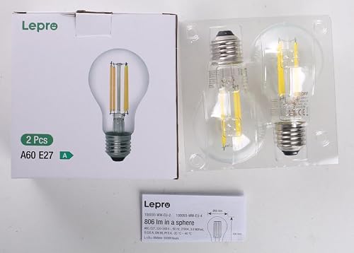 Thumbnail 8 de Lepro E27 Screw Bulb A‑Rated, 3.8W (60W equivalent), 806lm, 2700K Warm White — Pack of 2