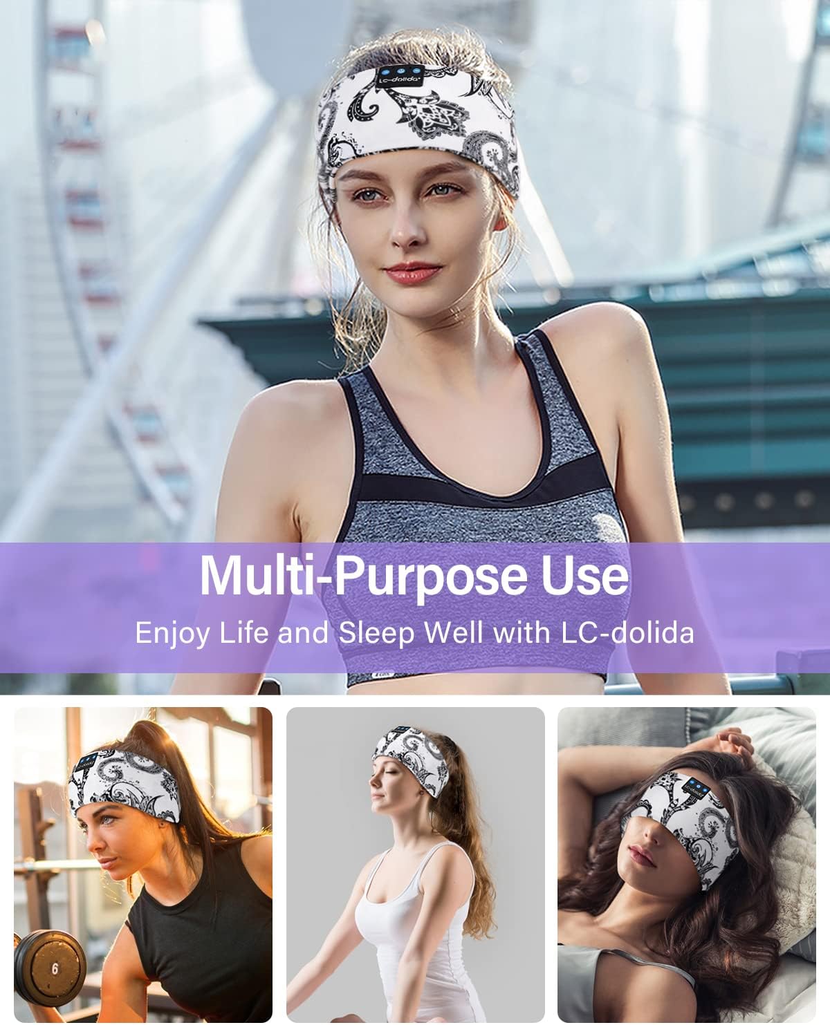 Detalle de LC-dolida Sleep Headphones Bluetooth Headband (with Thin HD Stereo Speakers)