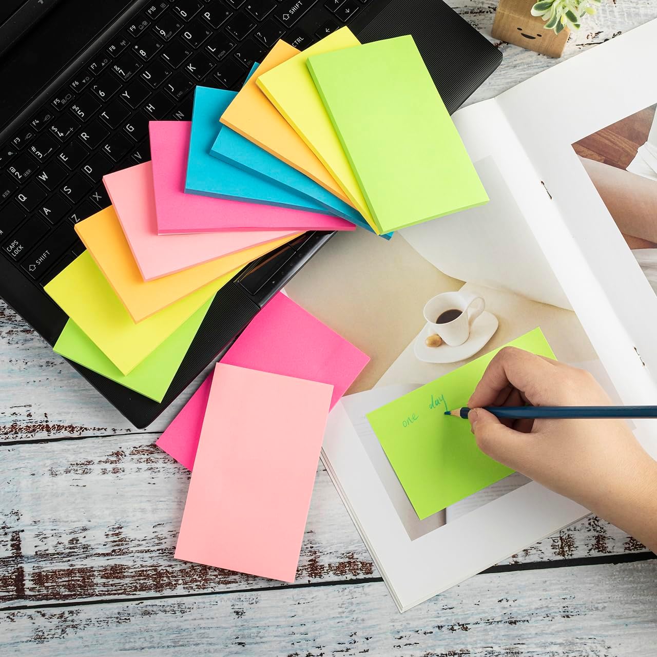 Detalle de Wowivy 12 Pack Large Sticky Notes 76 mm x 127 mm (3x5 in) – Bright 6-Colour Self-Stick Pads