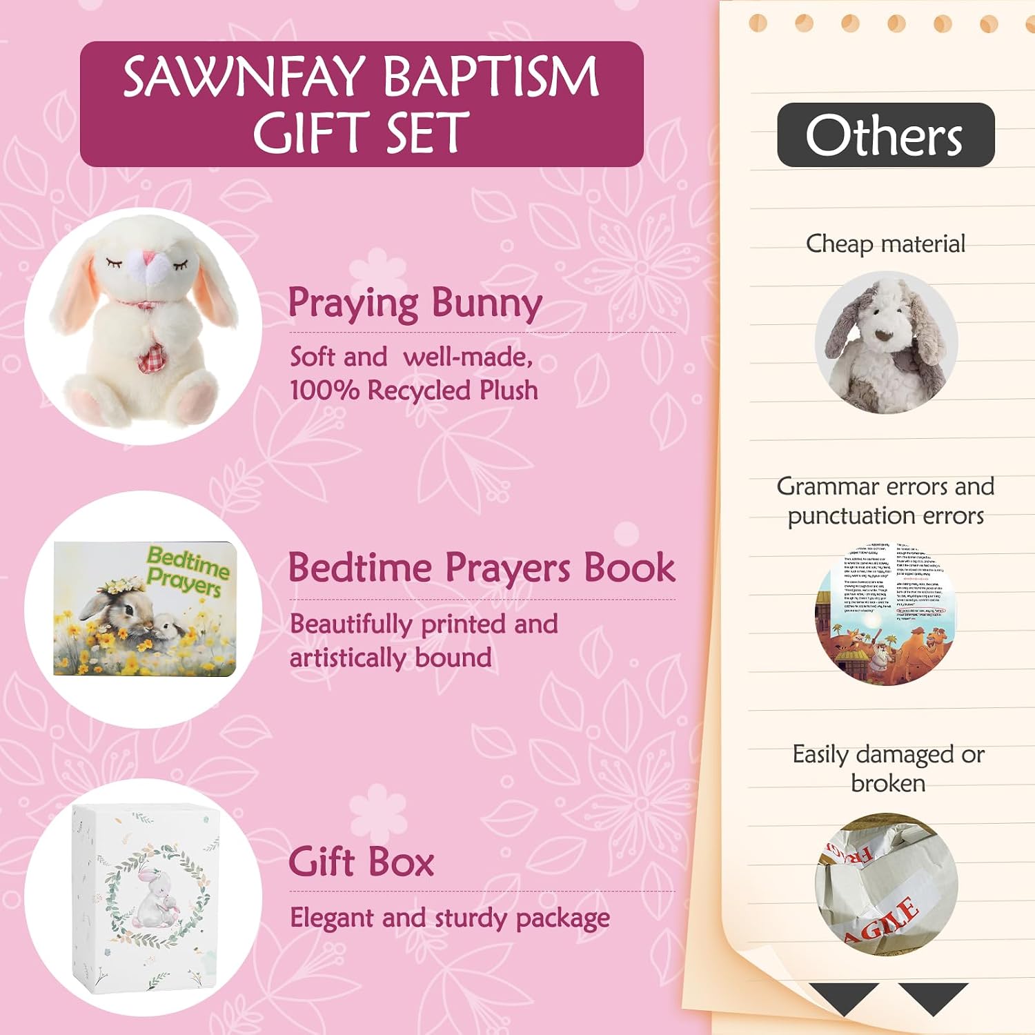 Detalle de Sawnfay Baptism Gifts Set for Girls: 7" Praying Bunny Plush & Bedtime Blessing Book
