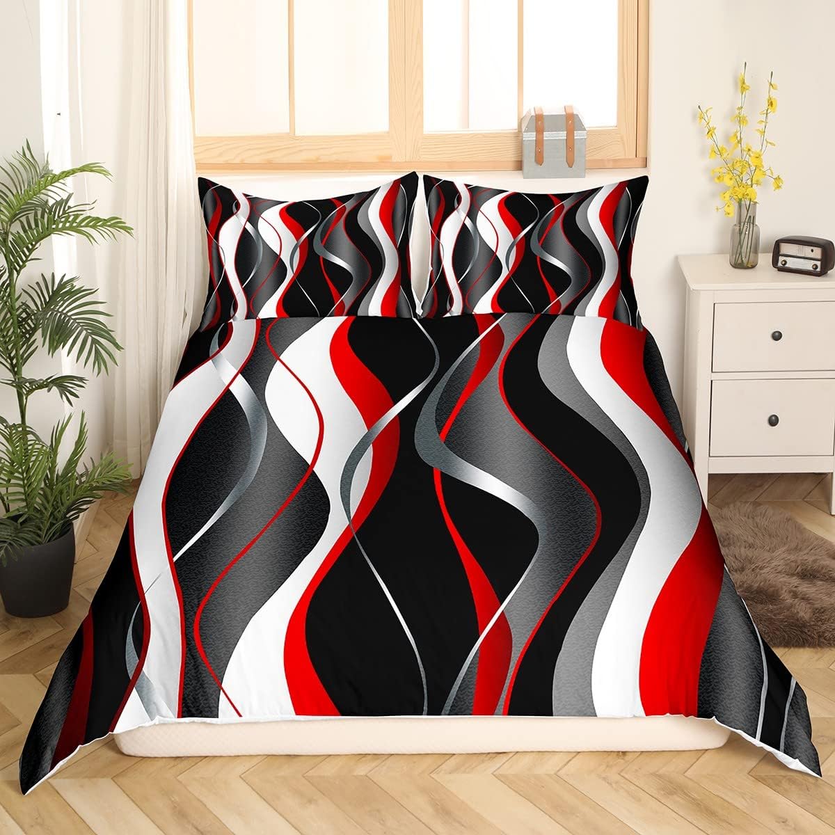 Thumbnail 2 de Homemissing Red Grey Black Geometric Spiral duvet cover set for kids – hidden zip, microfiber, with 1–2 pillowcases (double size)