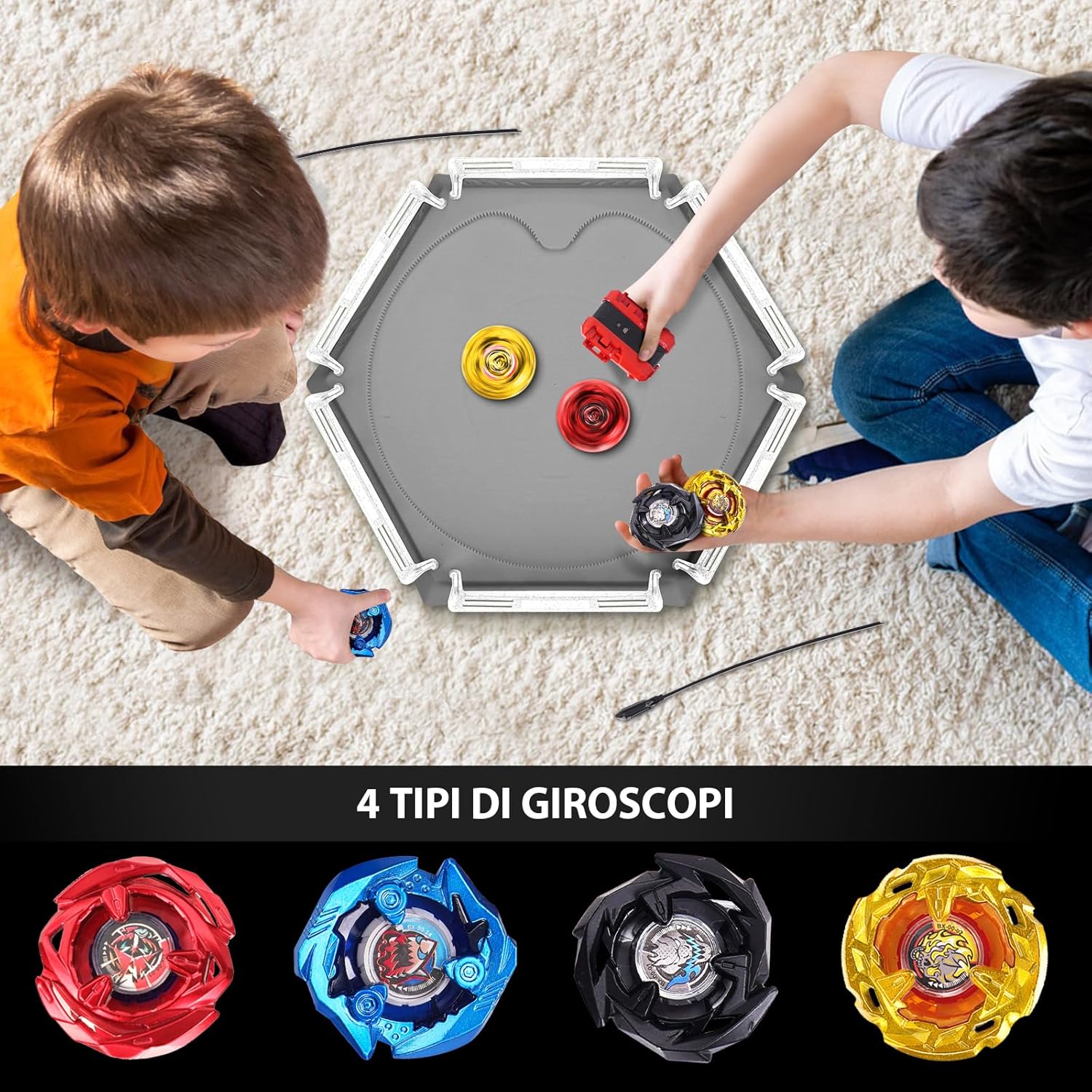 Thumbnail 3 de Gyro X Stadium Arena Set con binario di accelerazione X (4 trottole, 2 lanciatori e arena) per bambini dai 6 anni, grigio