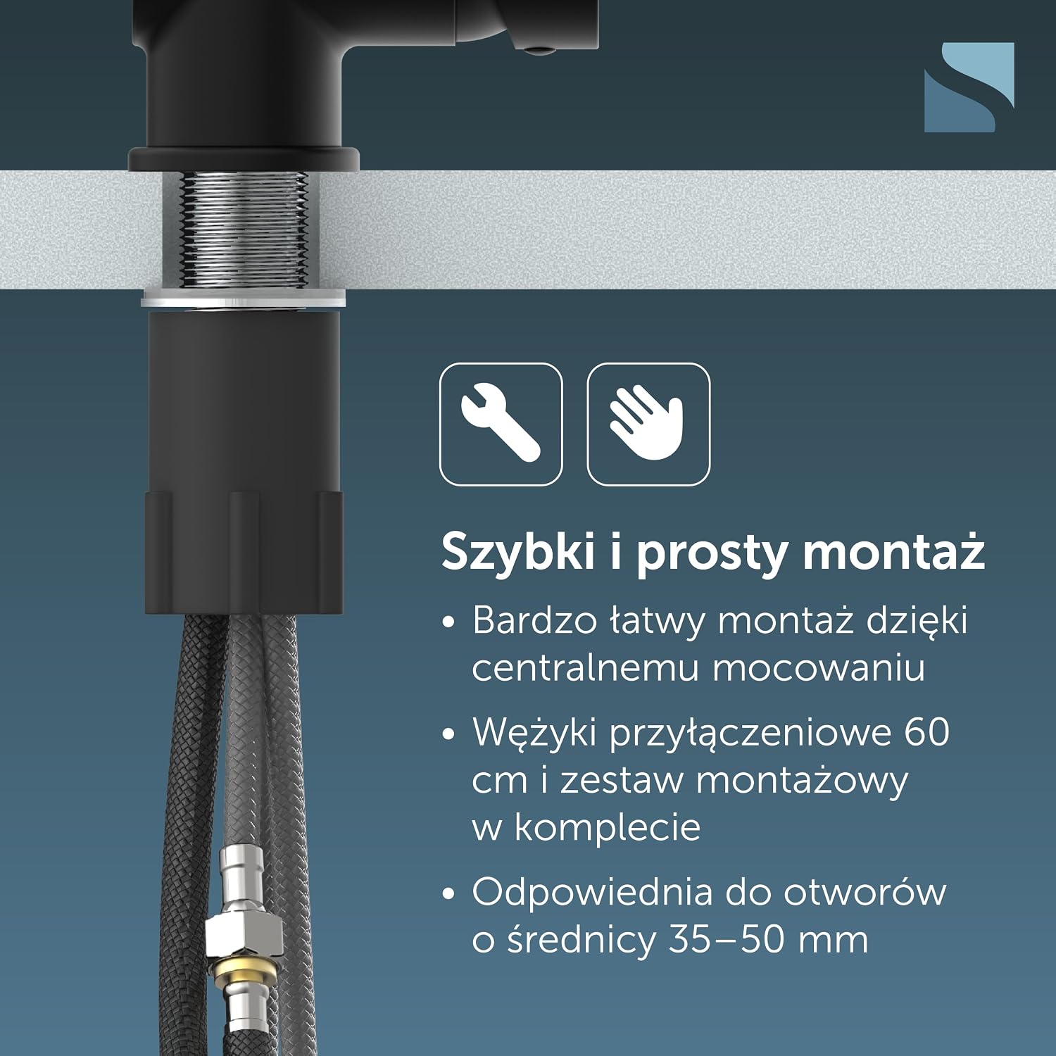 Detalle de SCHÜTTE 79760 London – czarna bateria kuchenna z wyciąganą słuchawką
